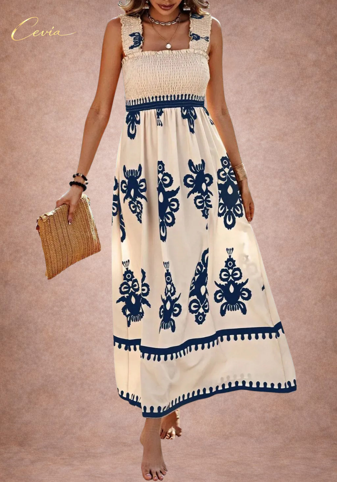 The Elara Smocked Midi Dress