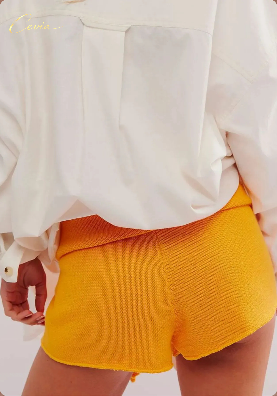 CEVIA Knit-Texture Tie-Waist Shorts