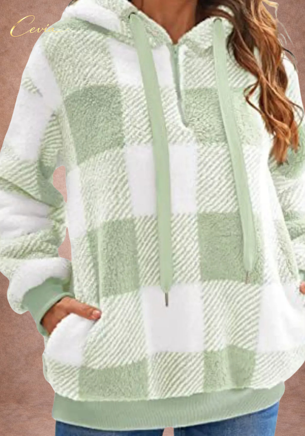 The Marcellinne Checkered Sherpa Hoodie plus size