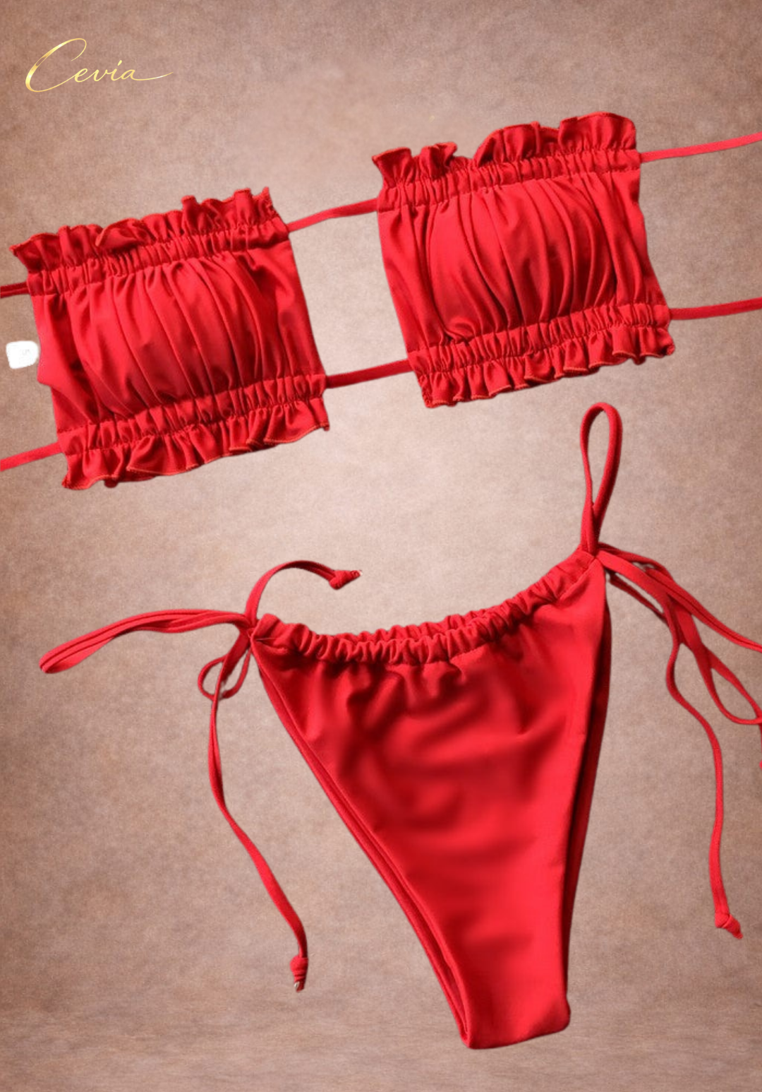 Lilac Dot Ruched Bandeau Bikini Set