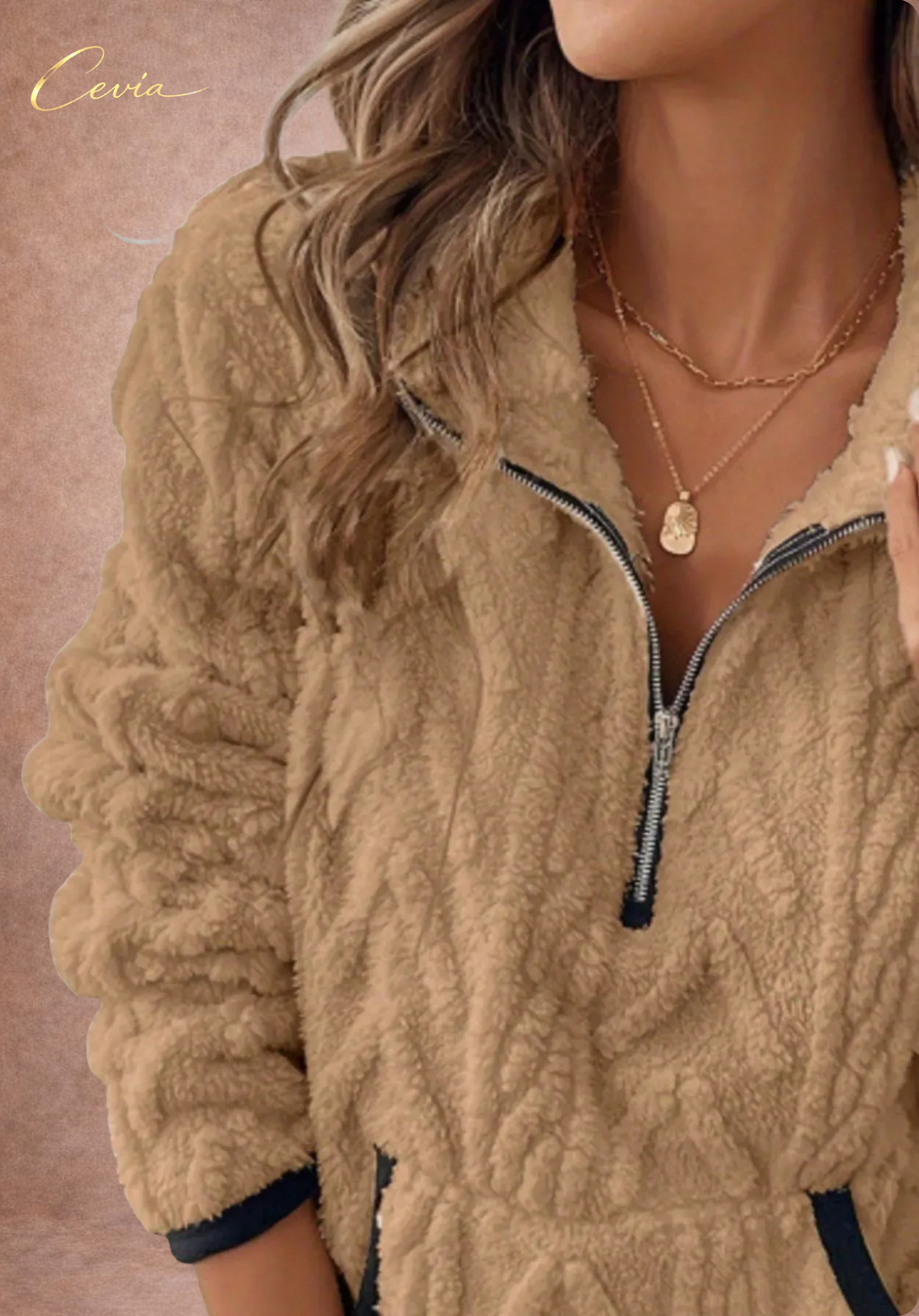 The Ivoria Textured Sherpa Half-Zip Plus Size
