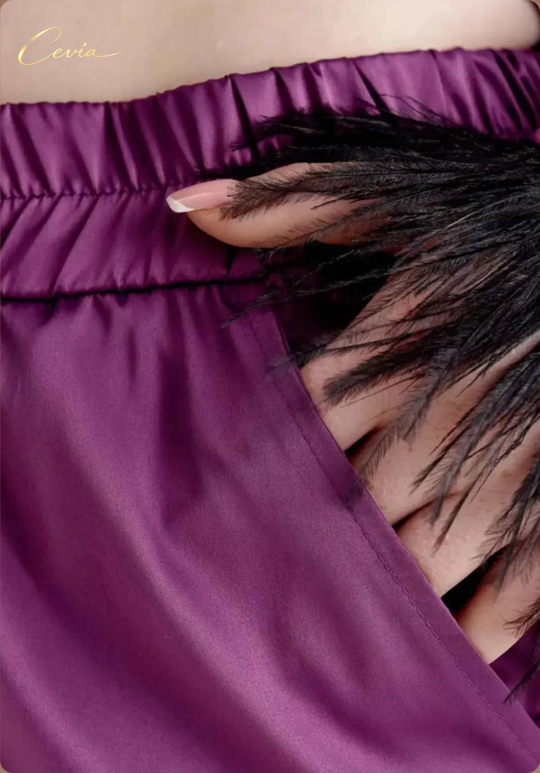 The Veloursé Plum Feather-Trim Satin Pajama Set