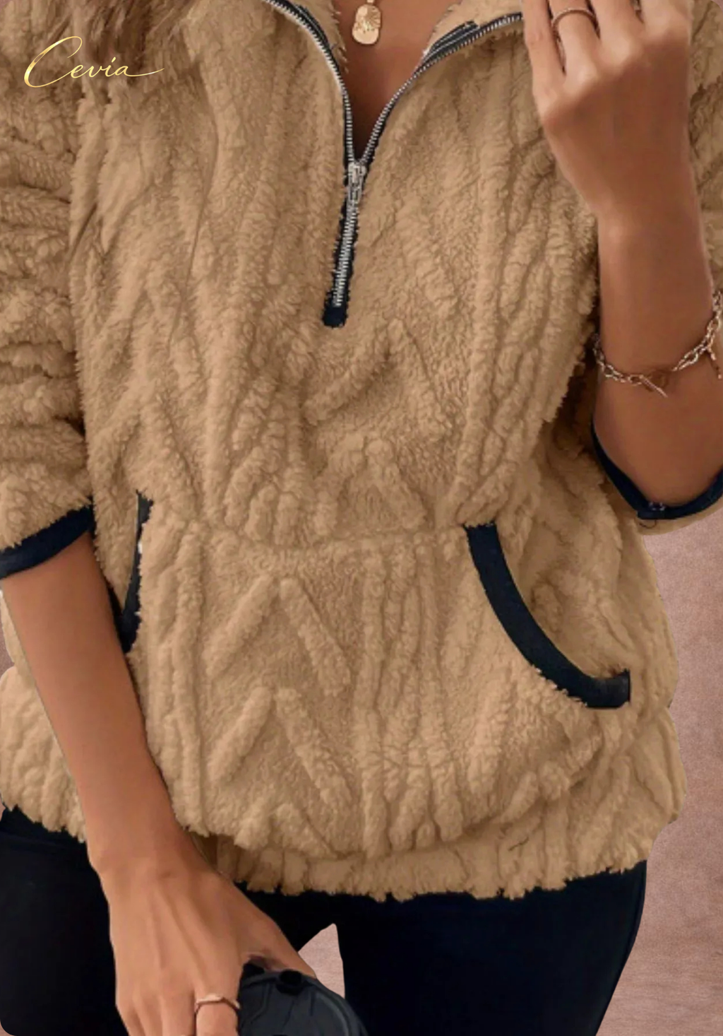 The Ivoria Textured Sherpa Half-Zip Plus Size