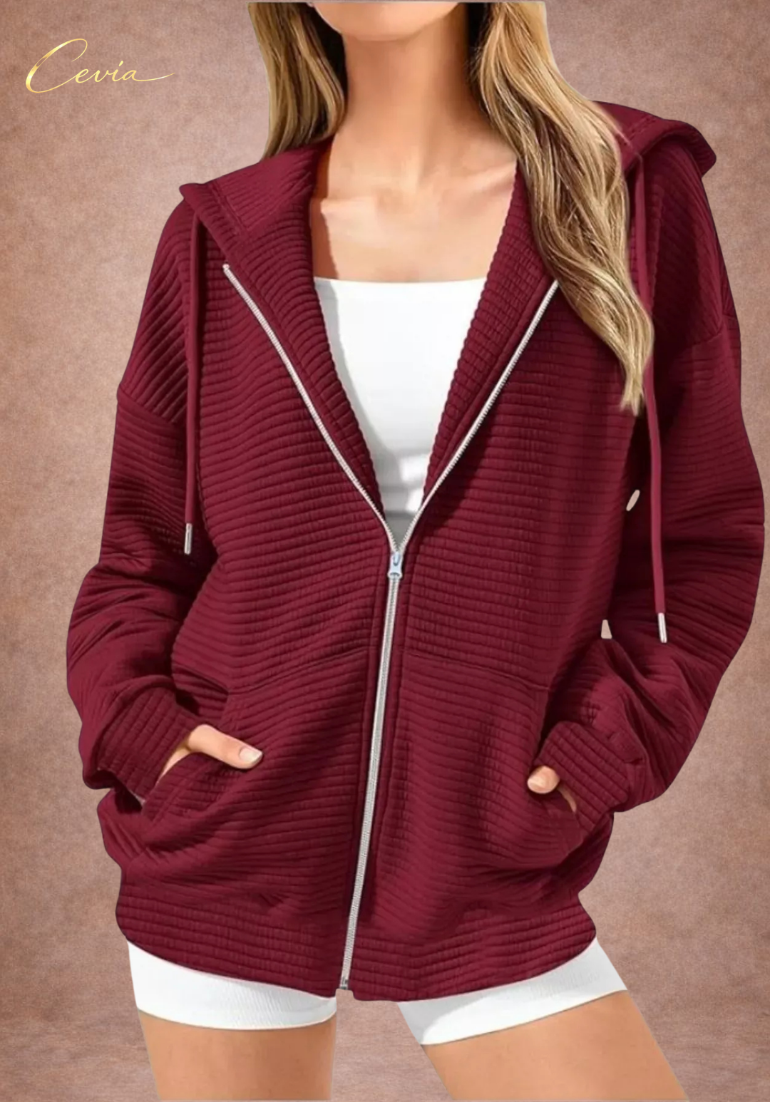 The Nyelle Ribbed Plush Zip Hoodie