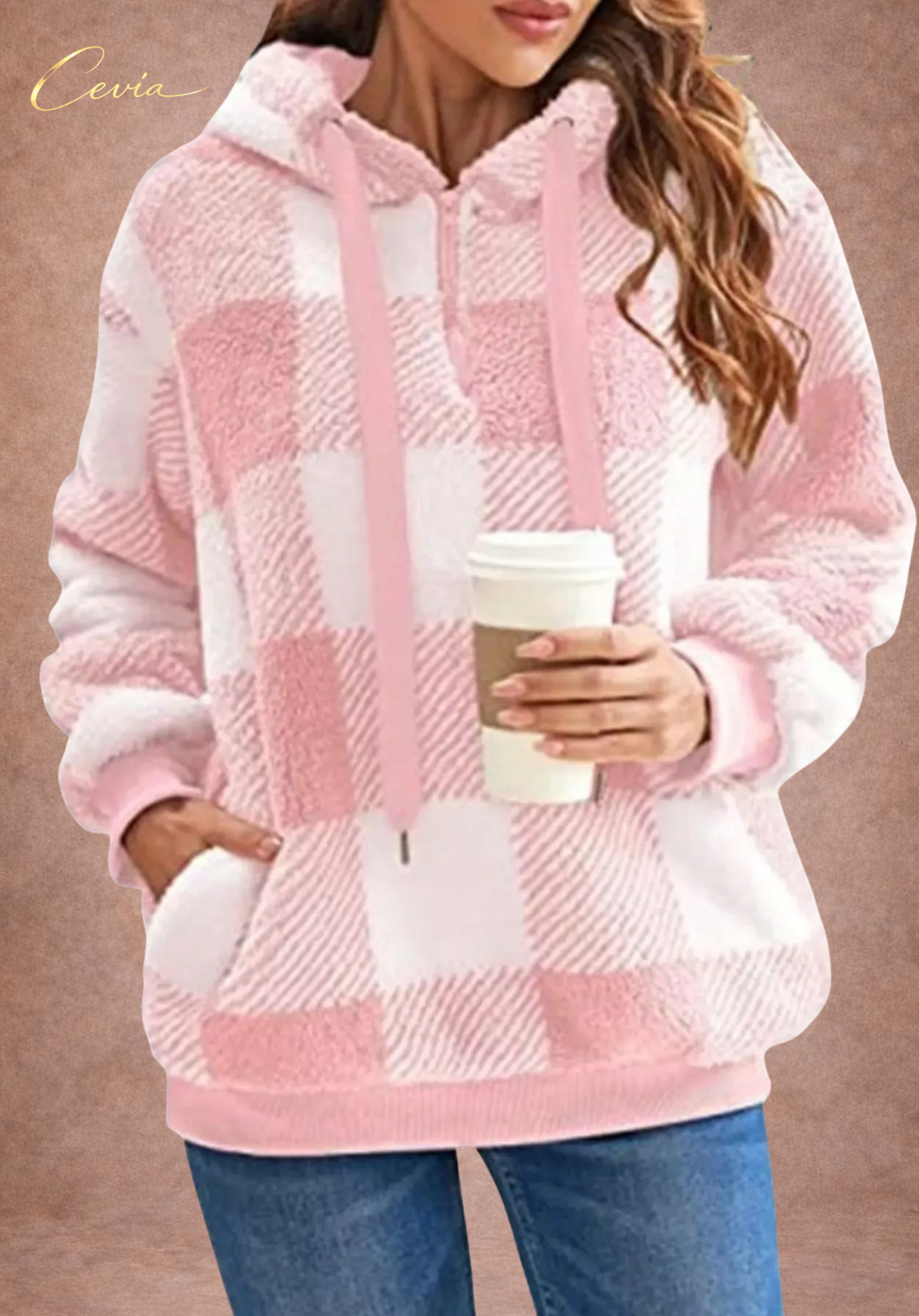 The Marcellinne Checkered Sherpa Hoodie plus size