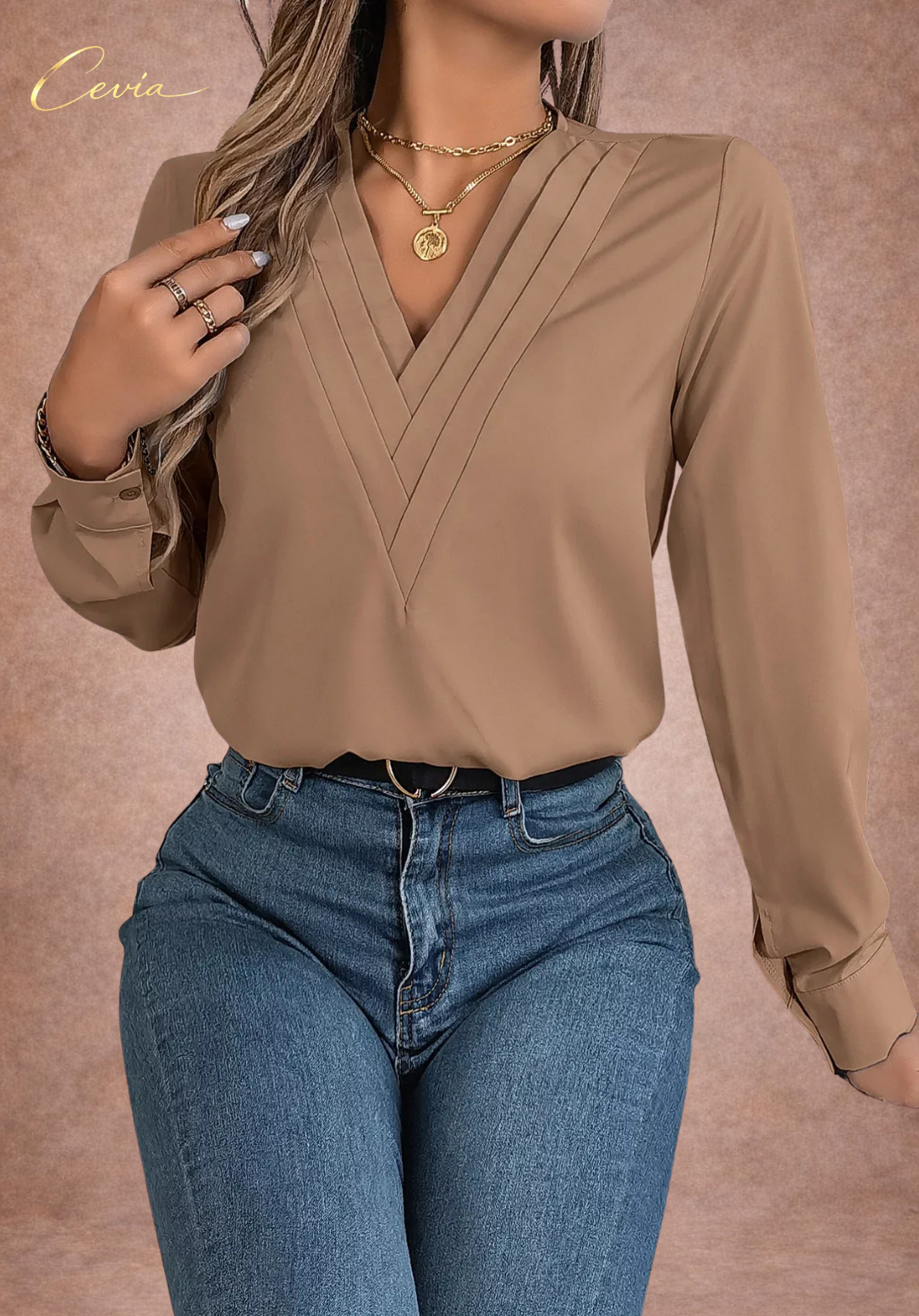 The Celestine Pleat-Detail Luxe Blouse