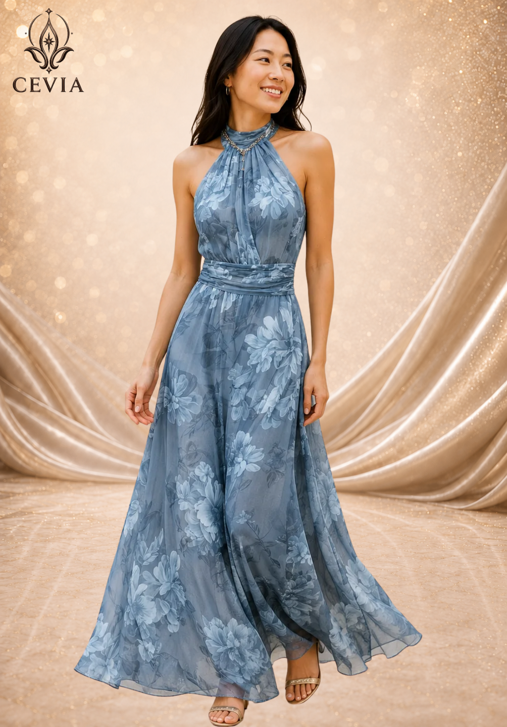 The Romantic Halter Floral Maxi Dress