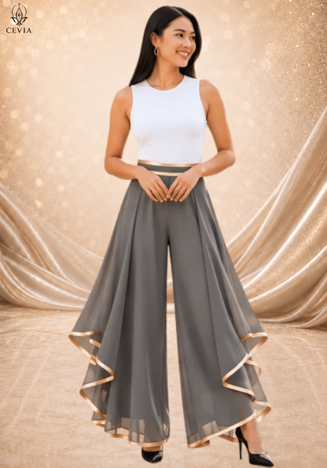 The Gilded Cascade Wide-Leg Pants
