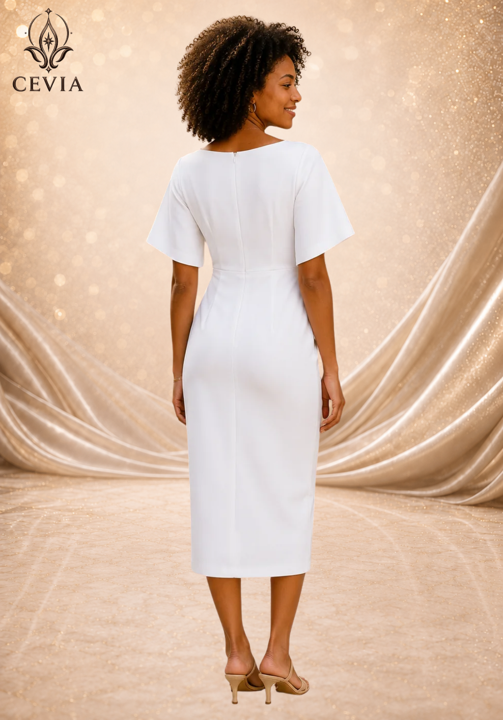 The Boat-Neck Cape-Sleeve Midi Dress
