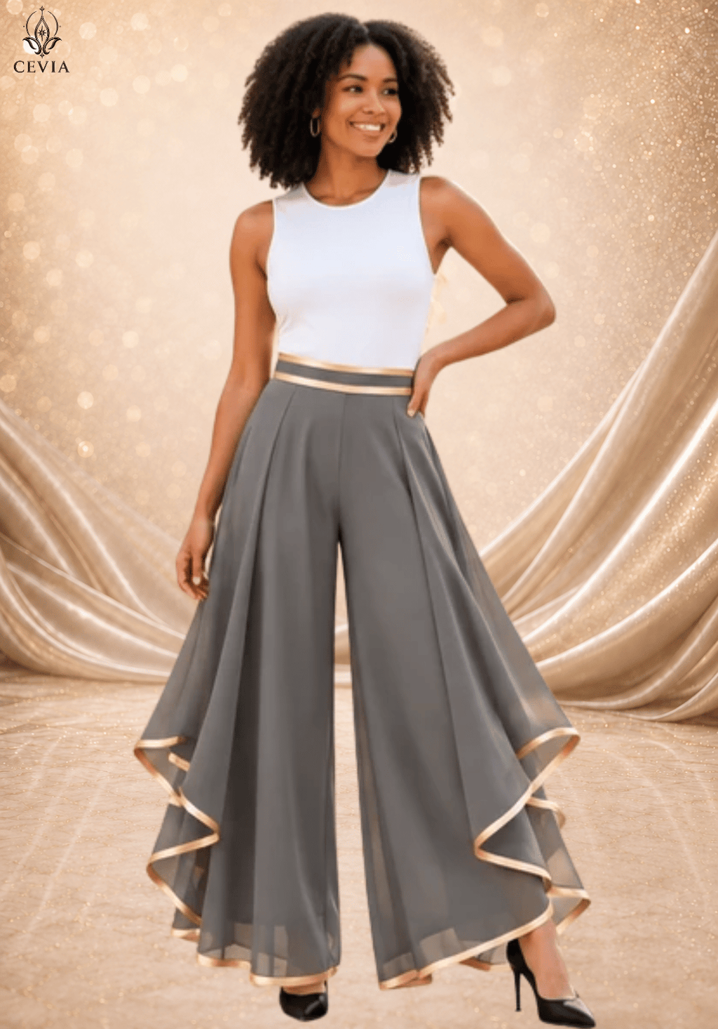 The Gilded Cascade Wide-Leg Pants