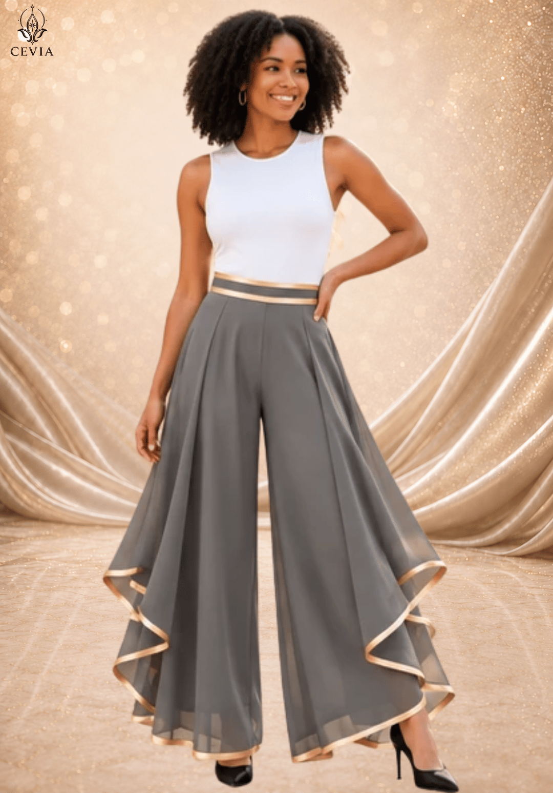 The Gilded Cascade Wide-Leg Pants