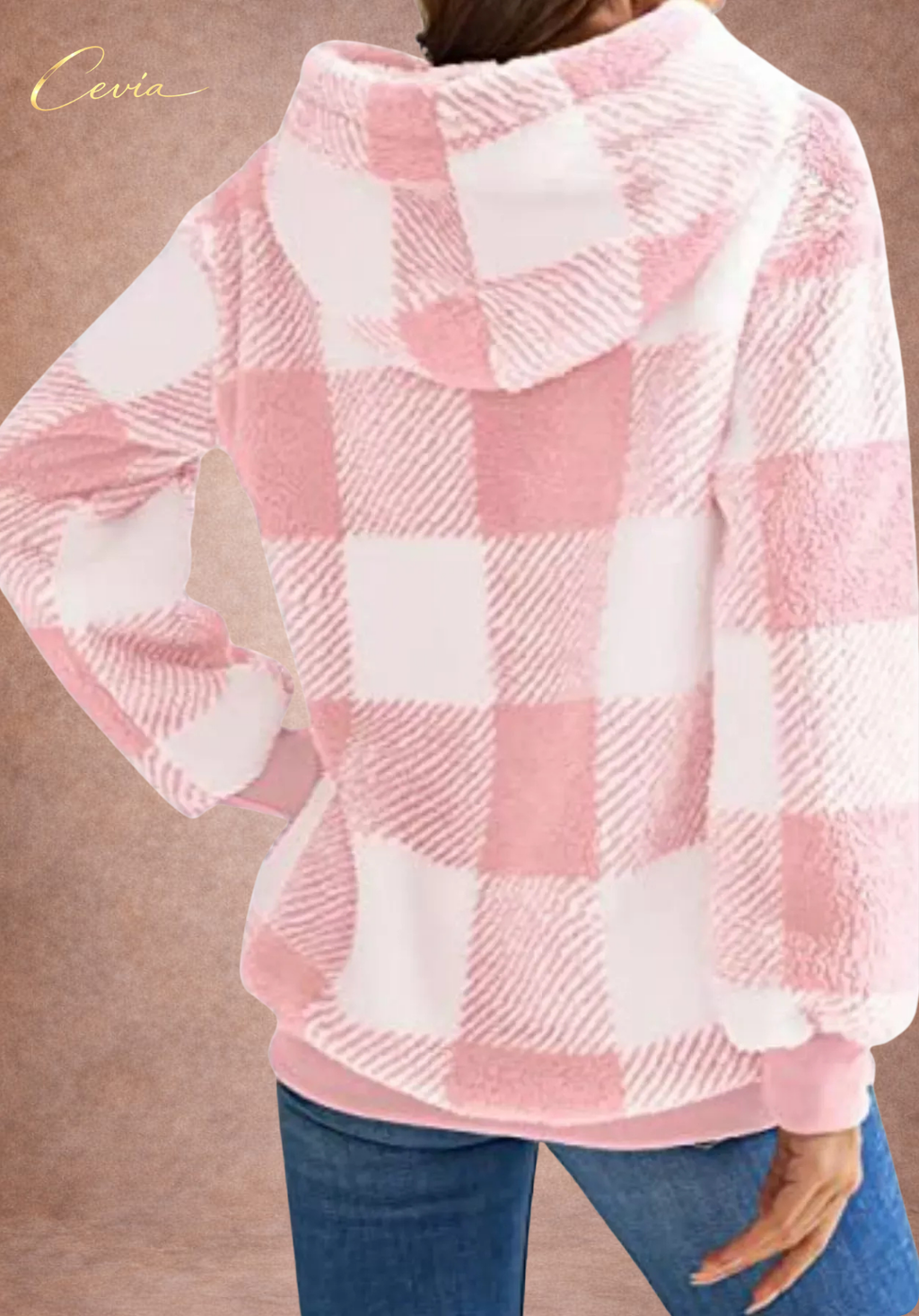 The Marcellinne Checkered Sherpa Hoodie plus size
