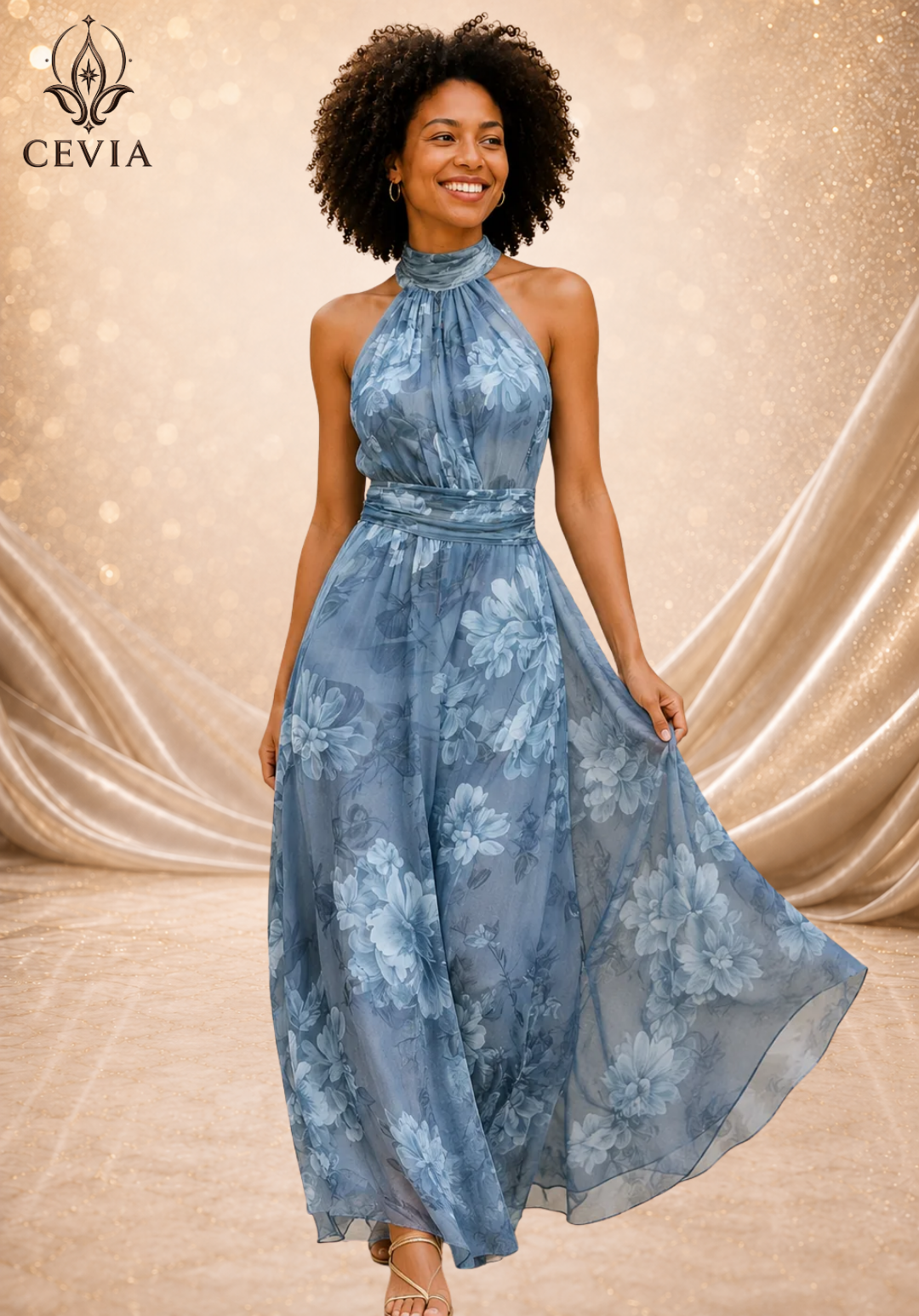 The Romantic Halter Floral Maxi Dress