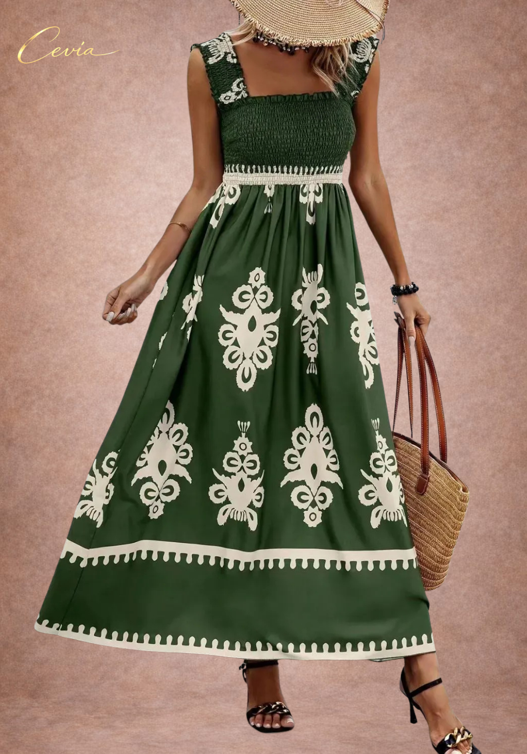 The Elara Smocked Midi Dress