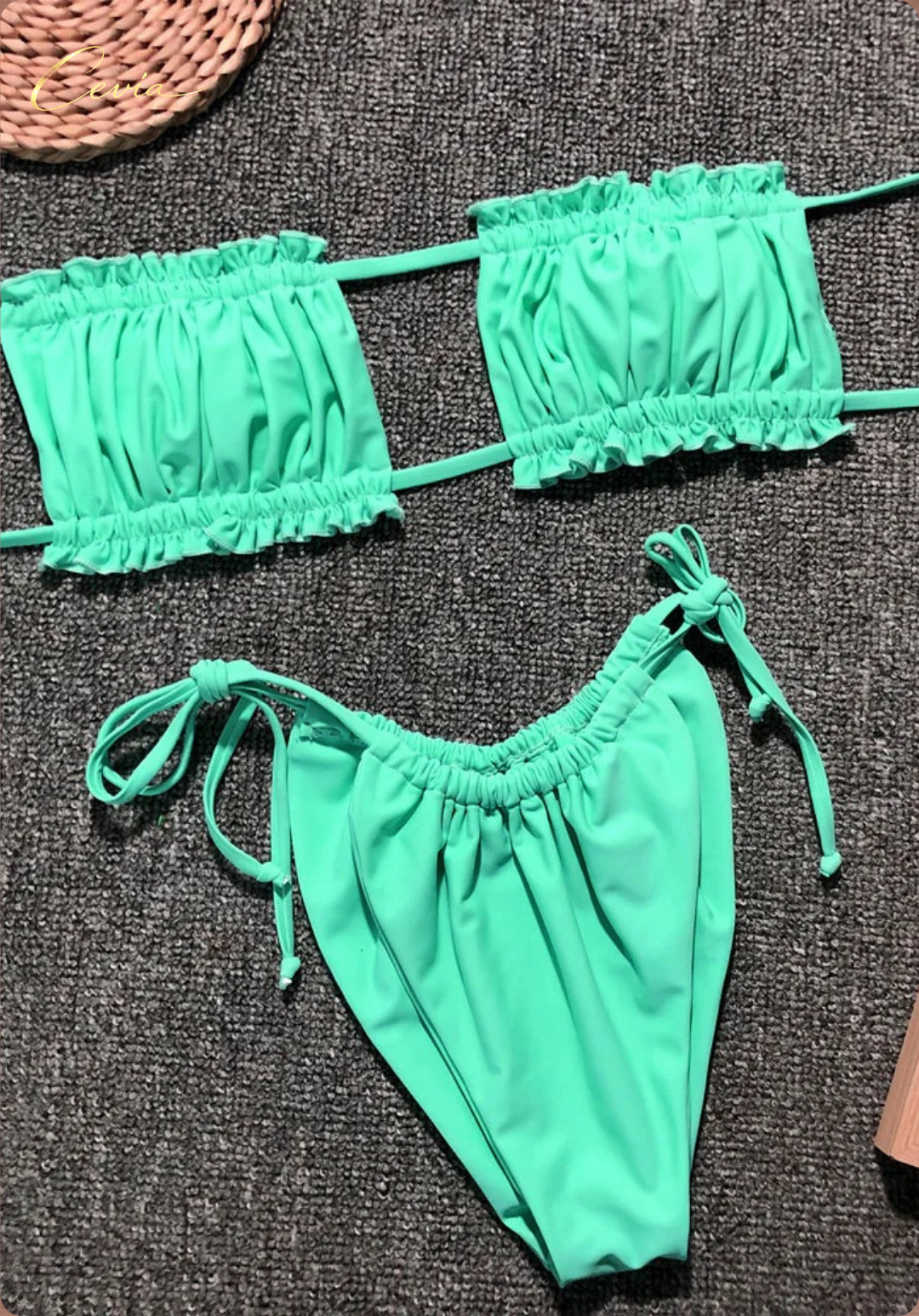 Lilac Dot Ruched Bandeau Bikini Set