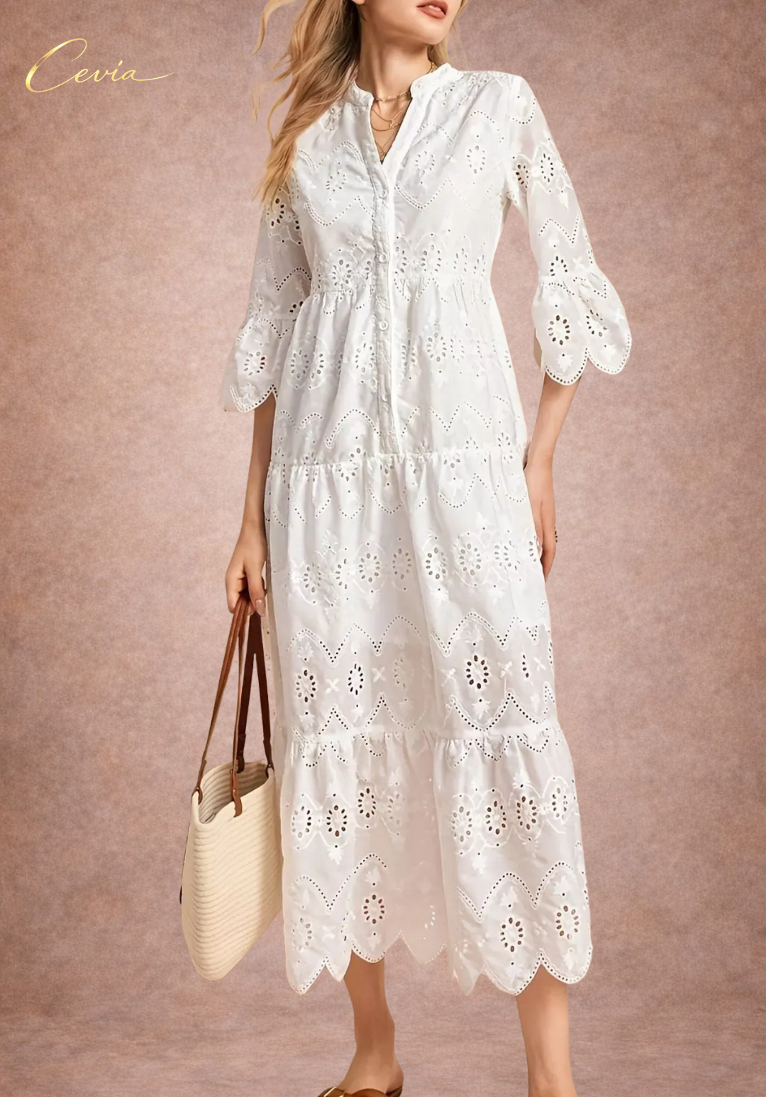 The Marivelle Eyelet-Tiered Midi Dress