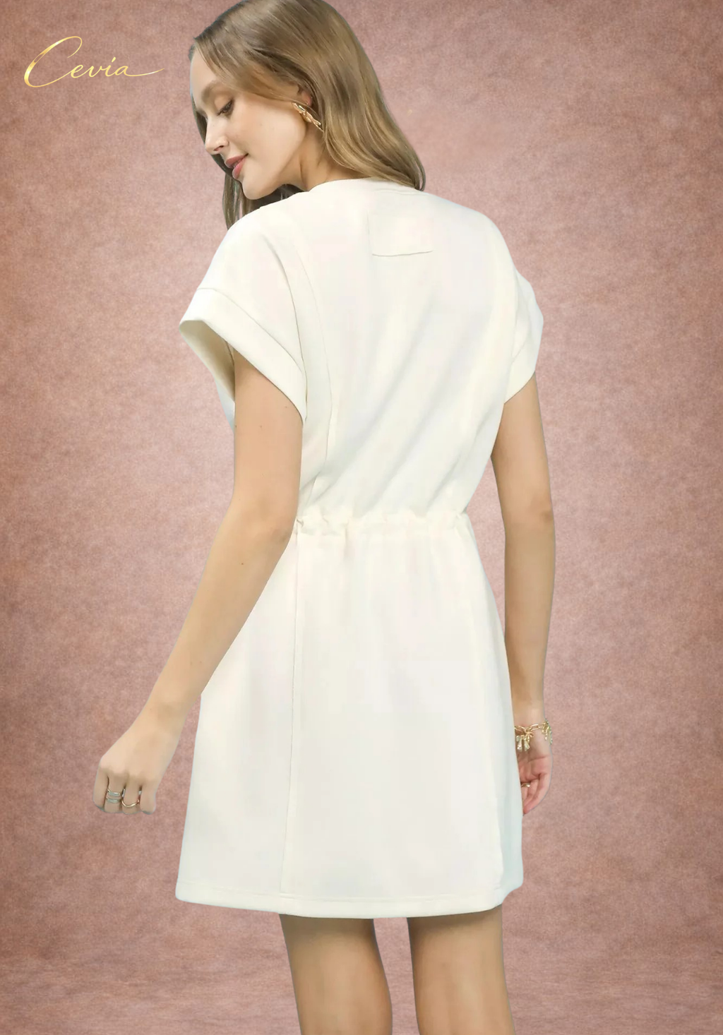Zip Front Drawstring Knit Dress