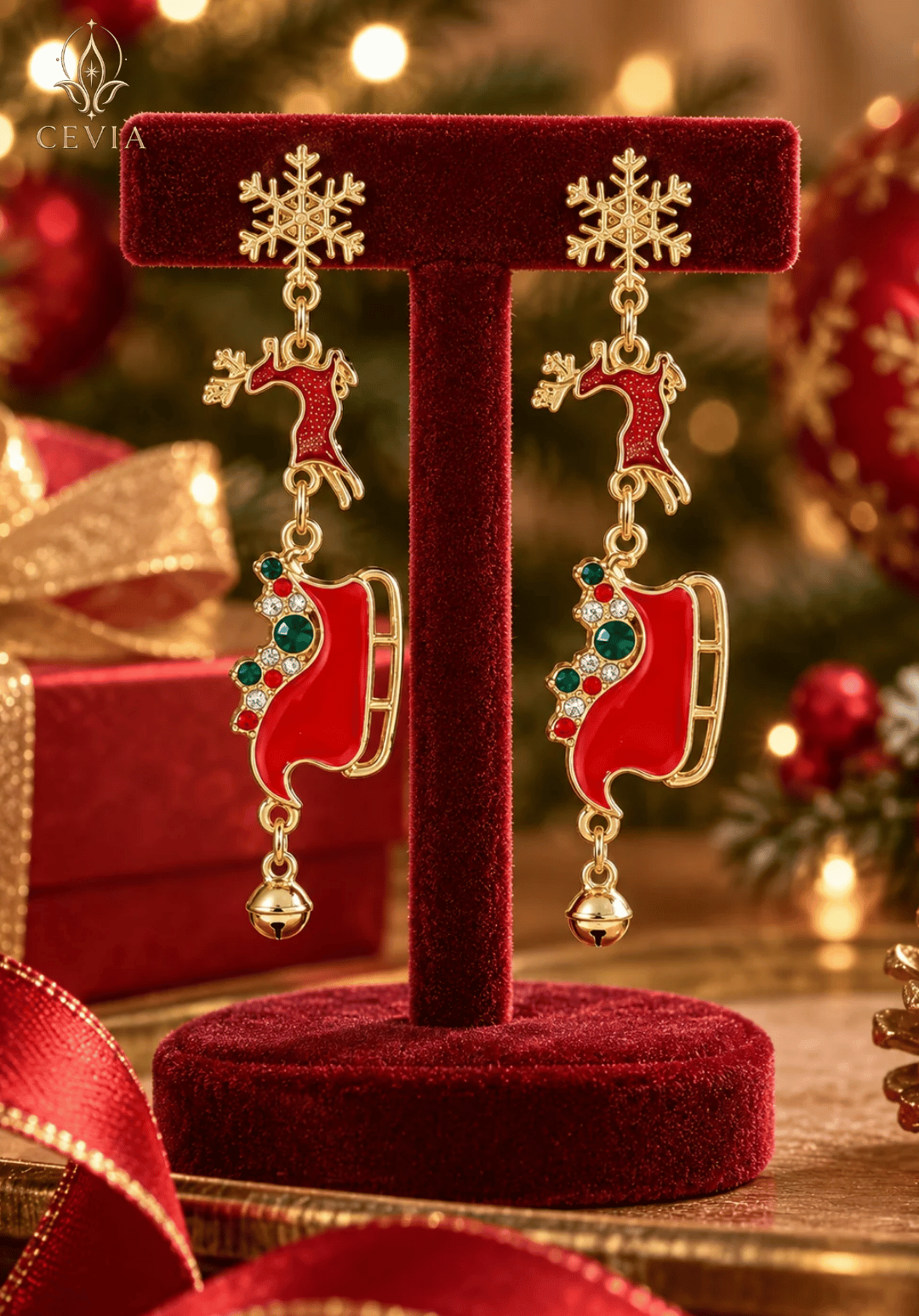 クリスマス スノーフレーク・トナカイ・ストッキング ドロップピアス