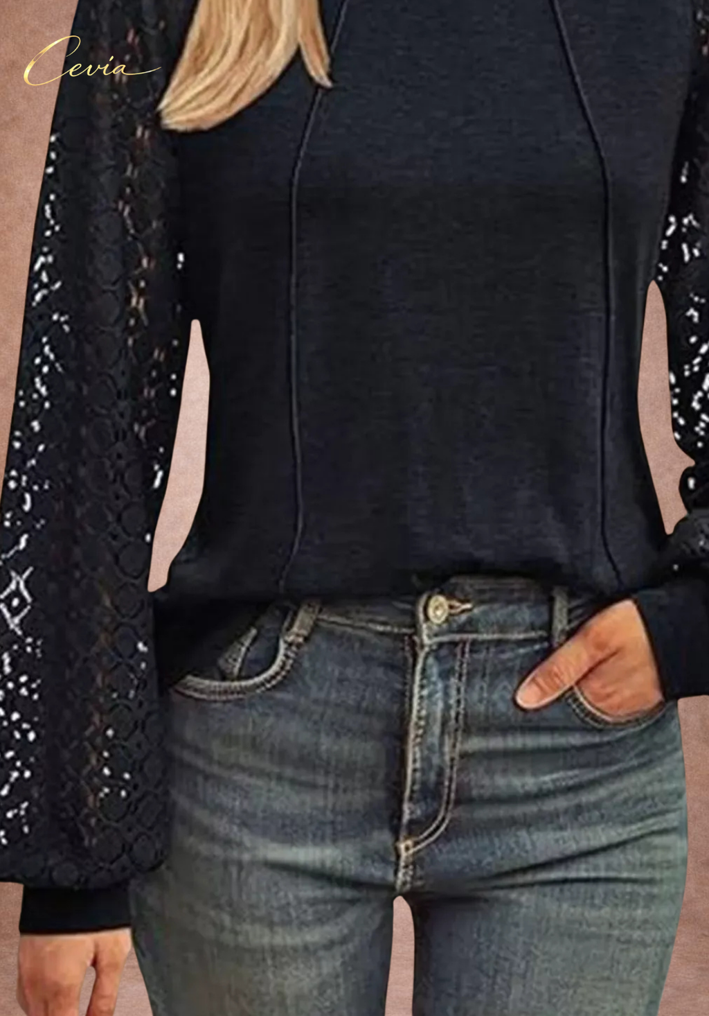 The Lysandra Lace-Sleeve Seamline Top