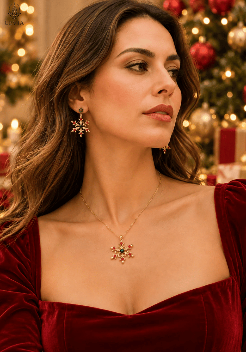 The Festive Fleur Snowflake Necklace & Earrings Set