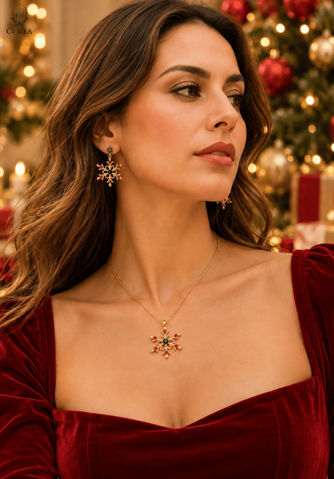 The Festive Fleur Snowflake Necklace & Earrings Set