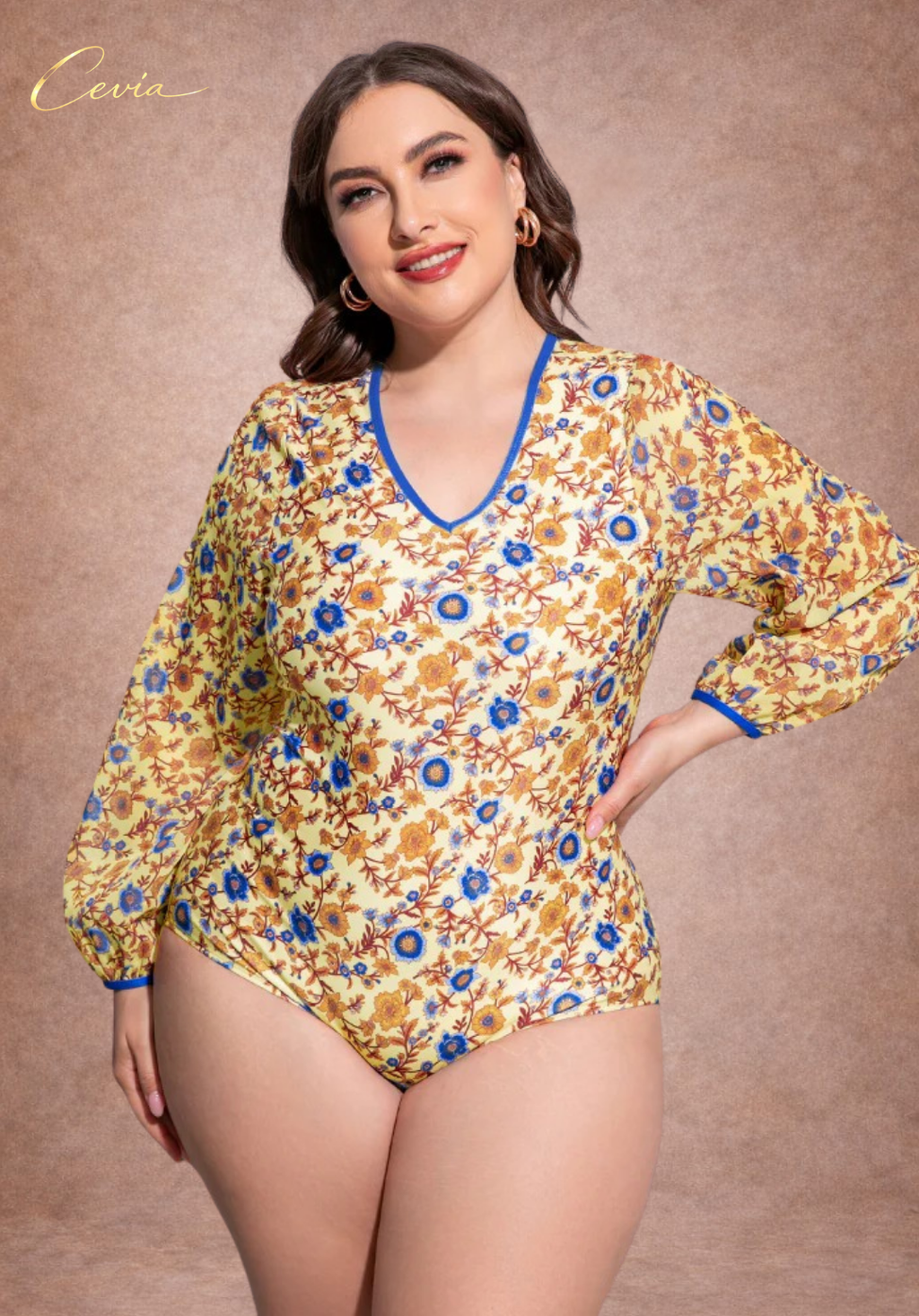 Golden Bloom Long-Sleeve One-Piece