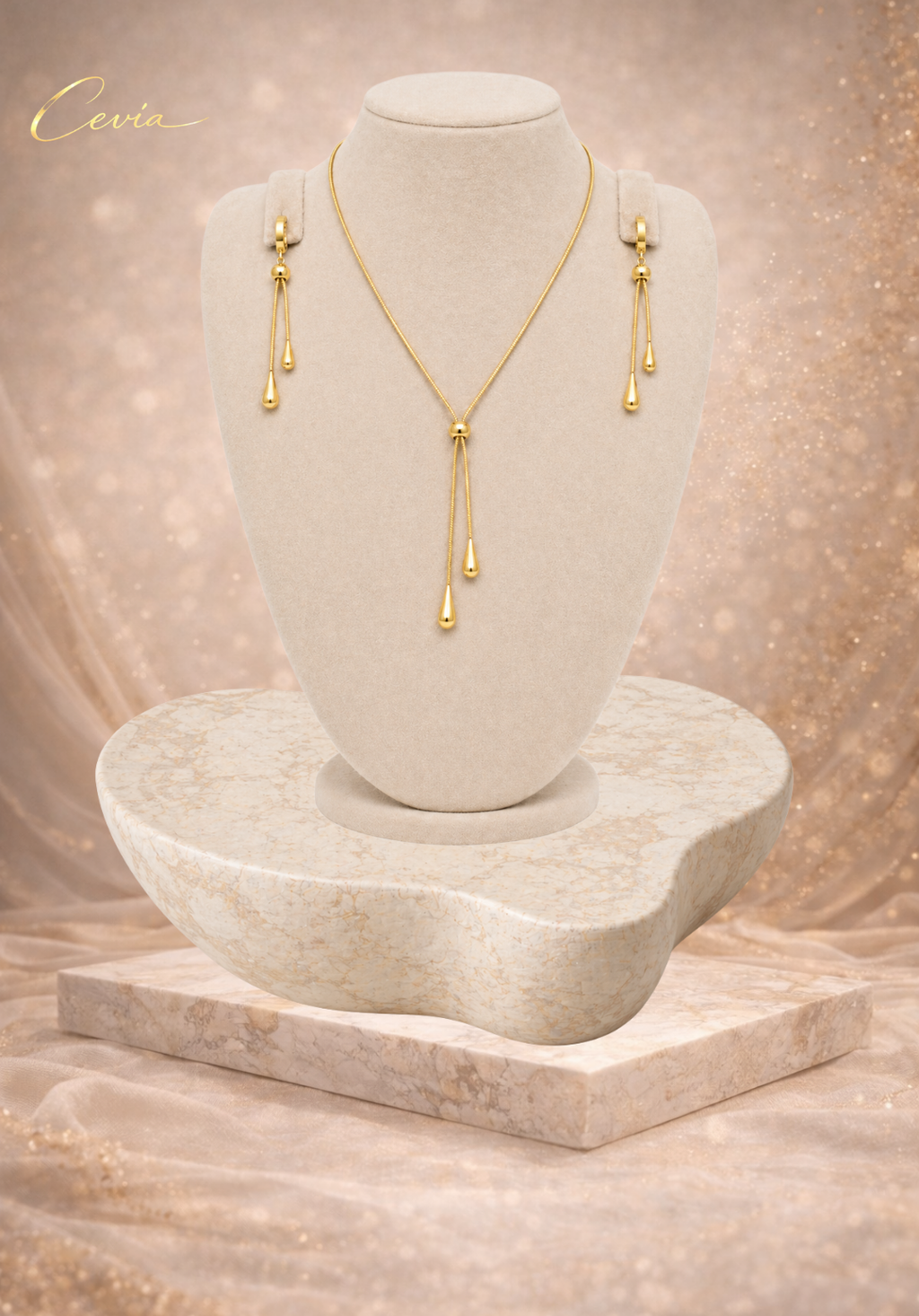 The Aurelia Fluid-Teardrop Lariat Jewelry Set (3-Piece)
