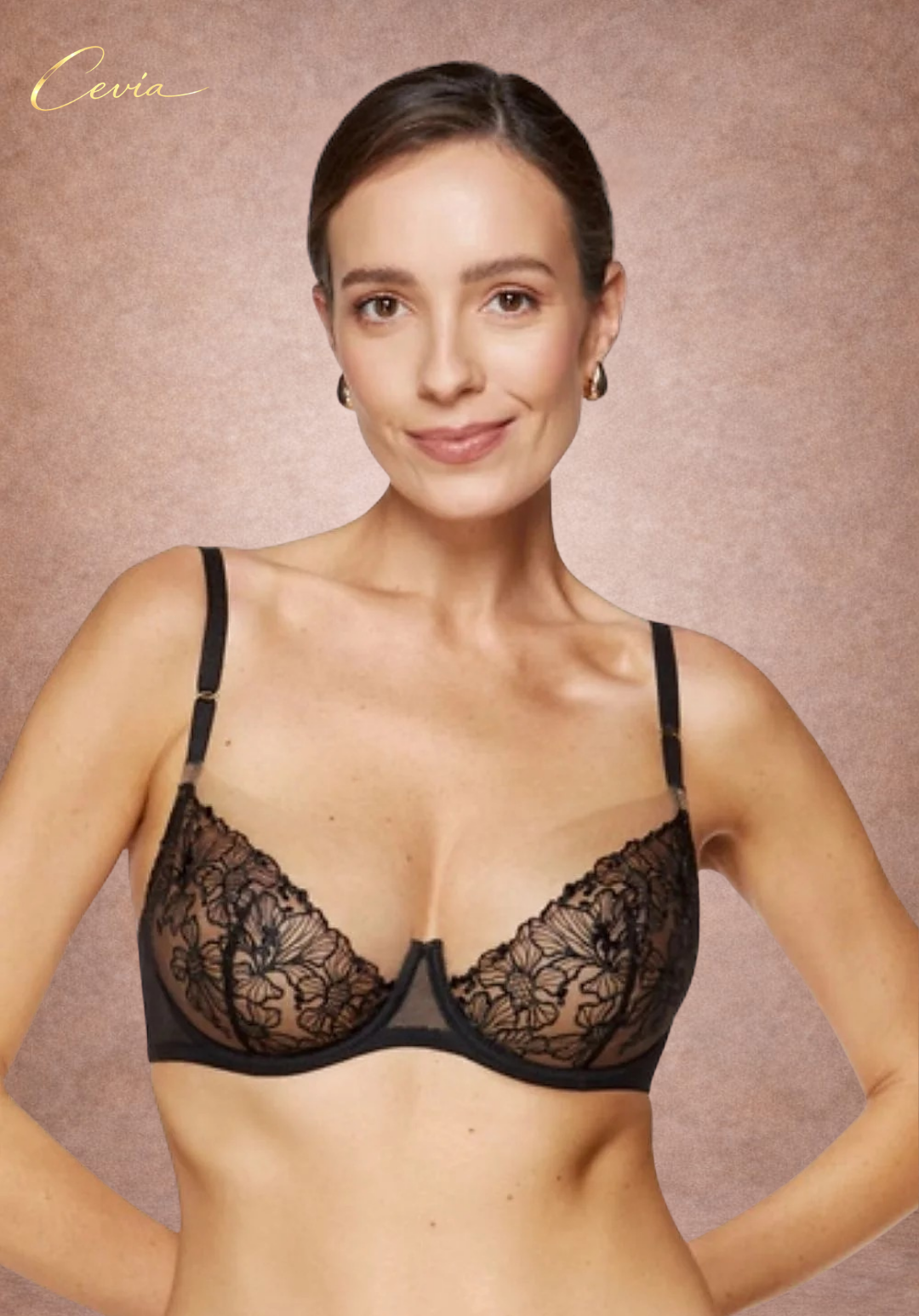Fleur Embroidered Soft Underwire Bra (Sheer Tulle, Gold-Detail Straps)