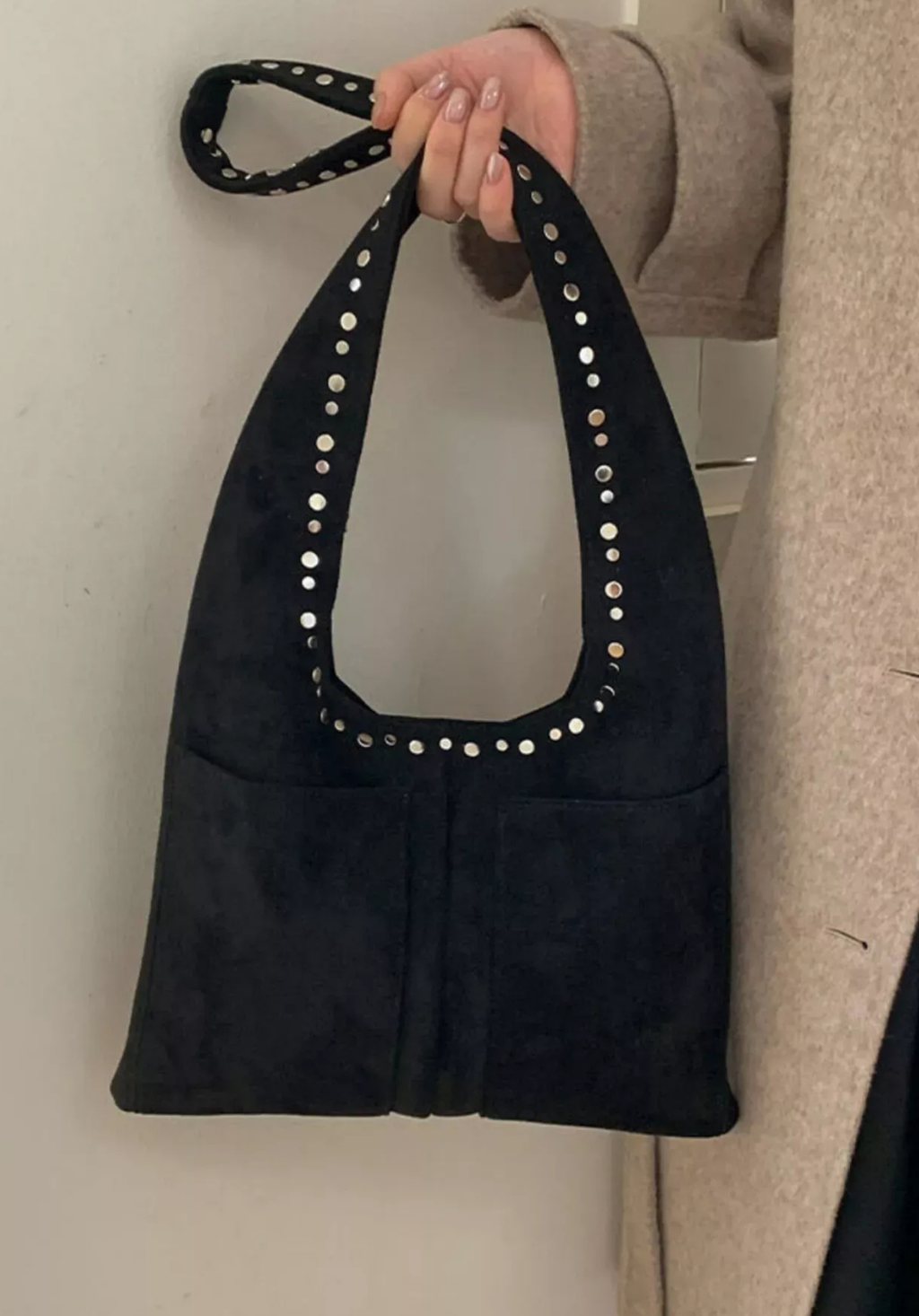 The Aurelle Studded Suede Shoulder Bag