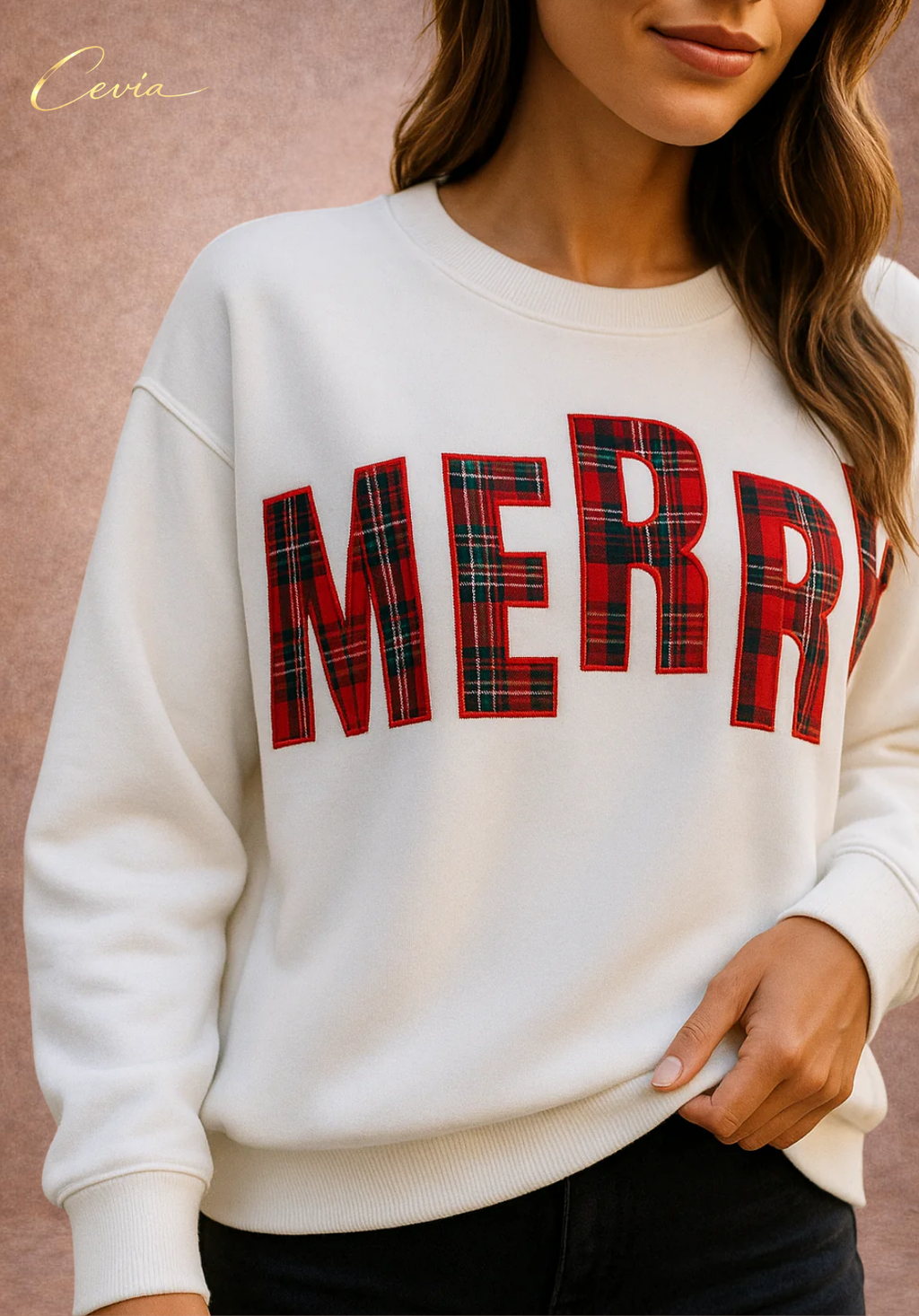 The Merriva Plaid-Letter Holiday Sweatshirt