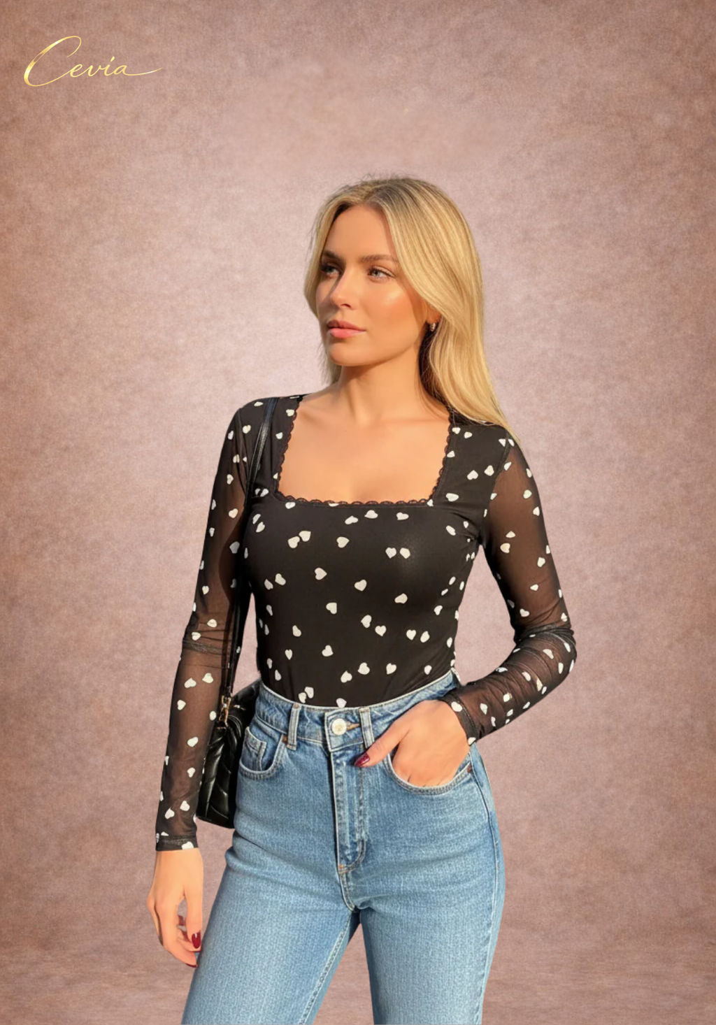 The Amorelle Heart-Mesh Lace Bodysuit
