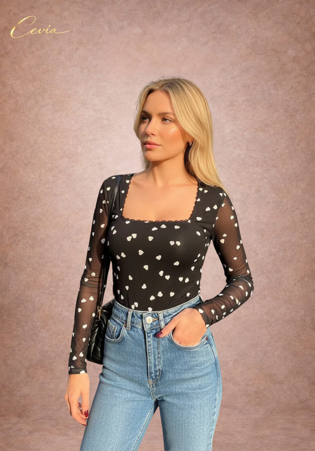 The Amorelle Heart-Mesh Lace Bodysuit