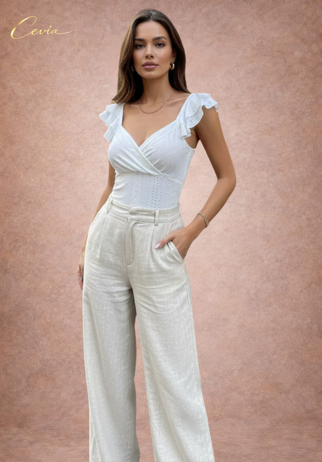 The Marivette Ruffled-Eyelet Contour Bodysuit