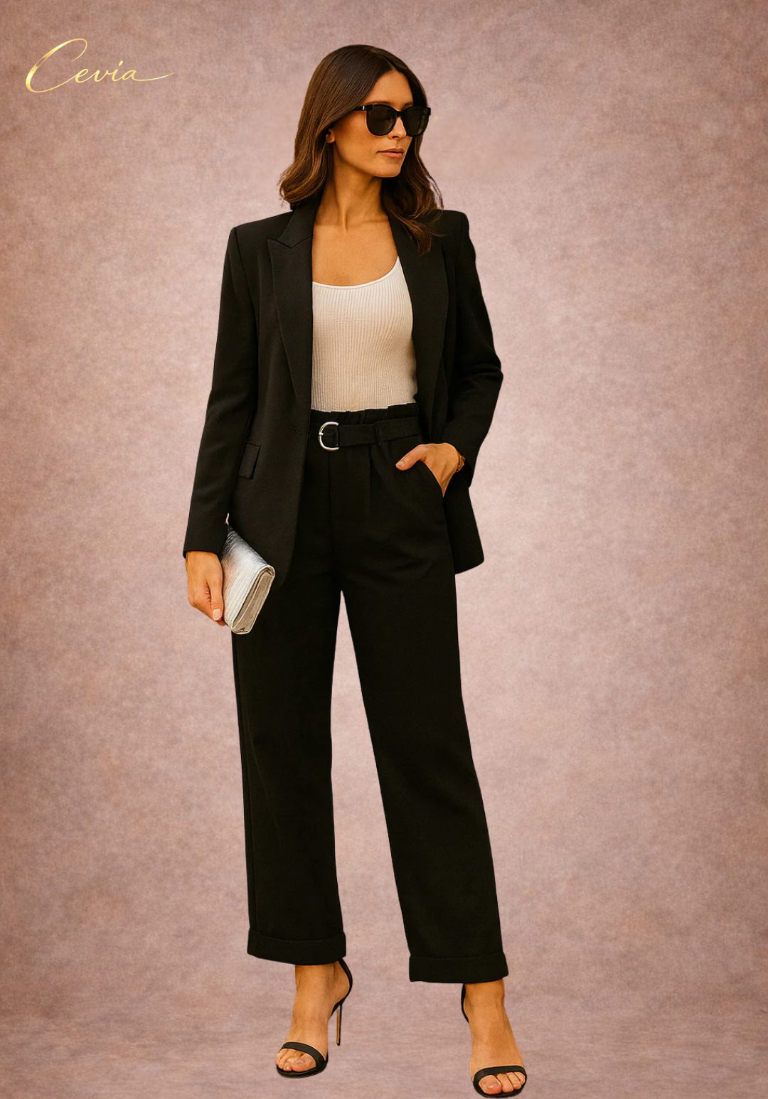 The Marivelle Belted Paper-Waist Tailored Pants