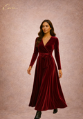 Velvet Wrap Surplice Maxi Dress