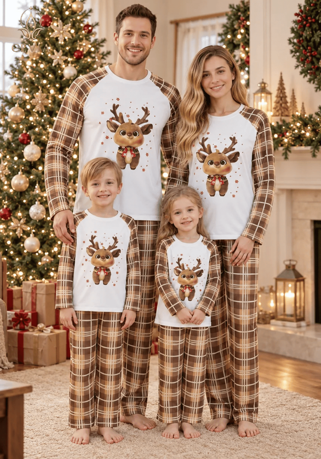 圣诞家庭亲子配套睡衣套装 — Cozy Reindeer Plaid