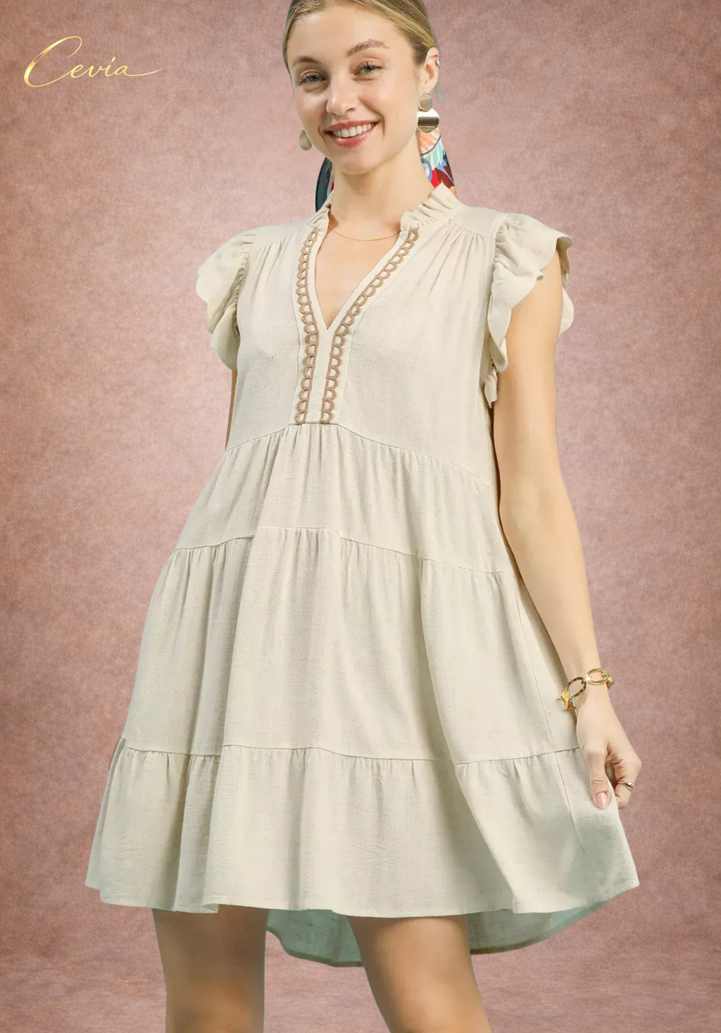 The Oatmere Linen-Breeze Tiered Dress