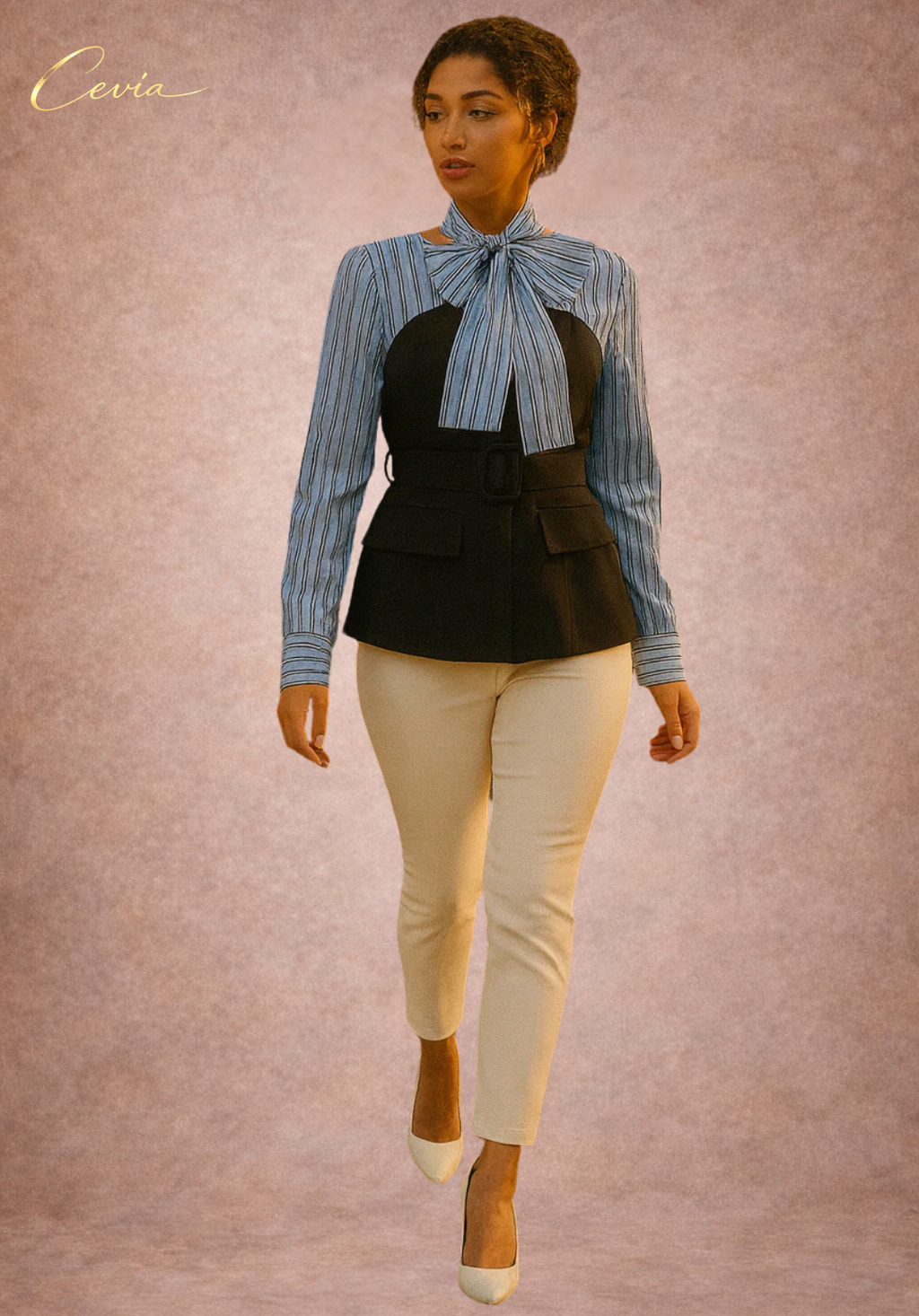 The Belmira Striped-Bodice Contrast Peplum Top