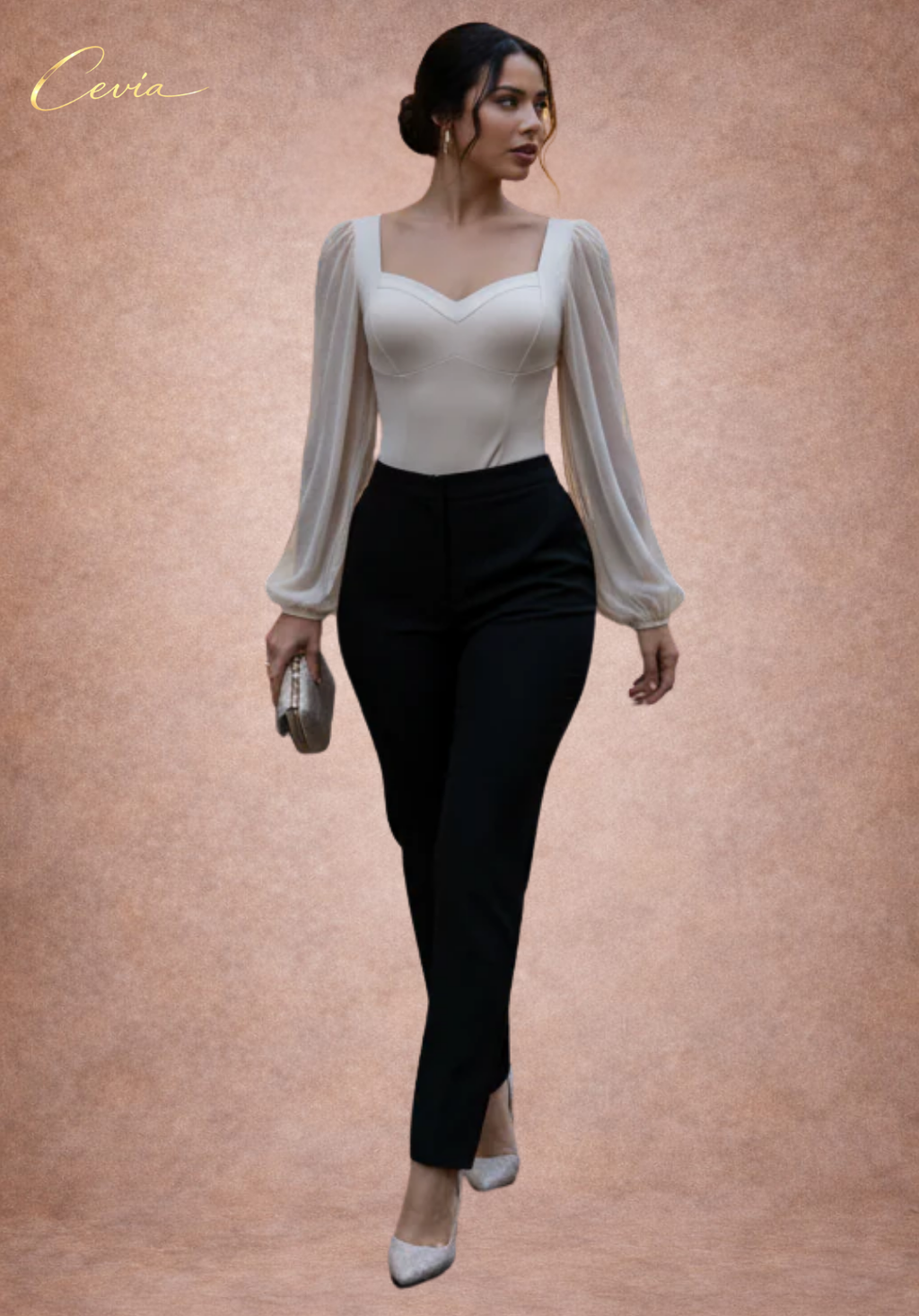 The Mariviane Sheer-Puff Contour Bodysuit – Soft Blush Elegance