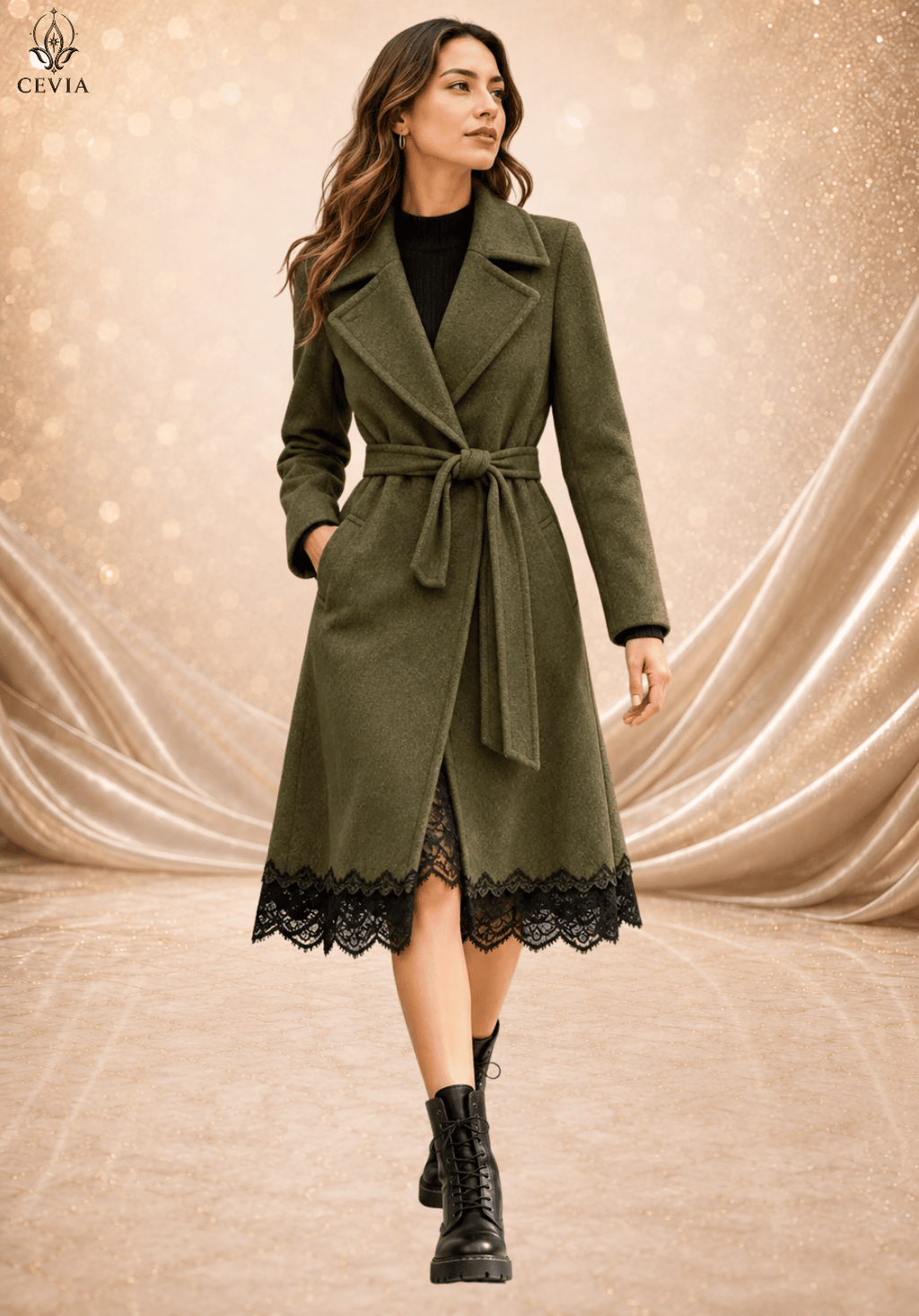 The Timeless Elegance Lace Trim Belted Coat