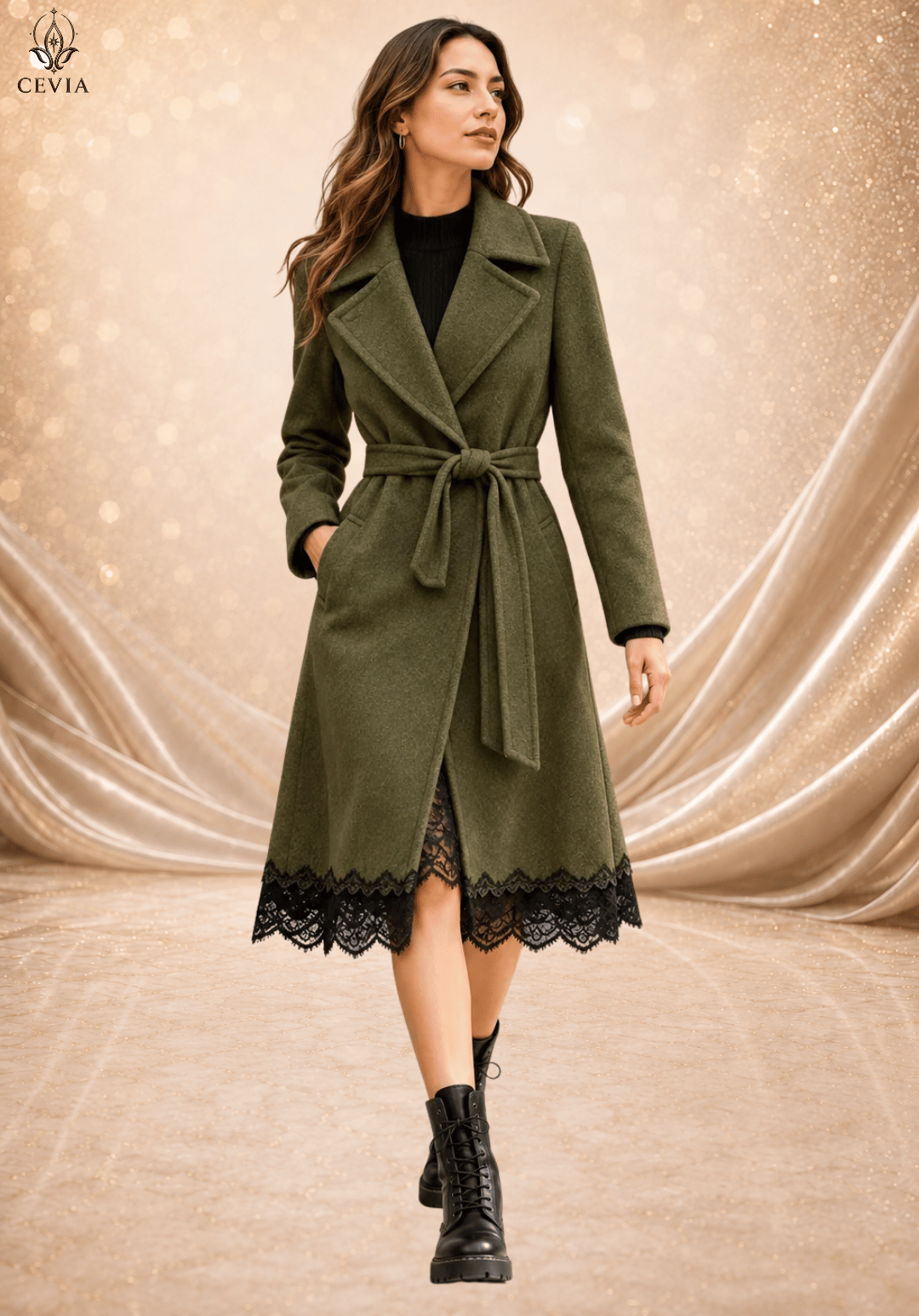 The Timeless Elegance Lace Trim Belted Coat