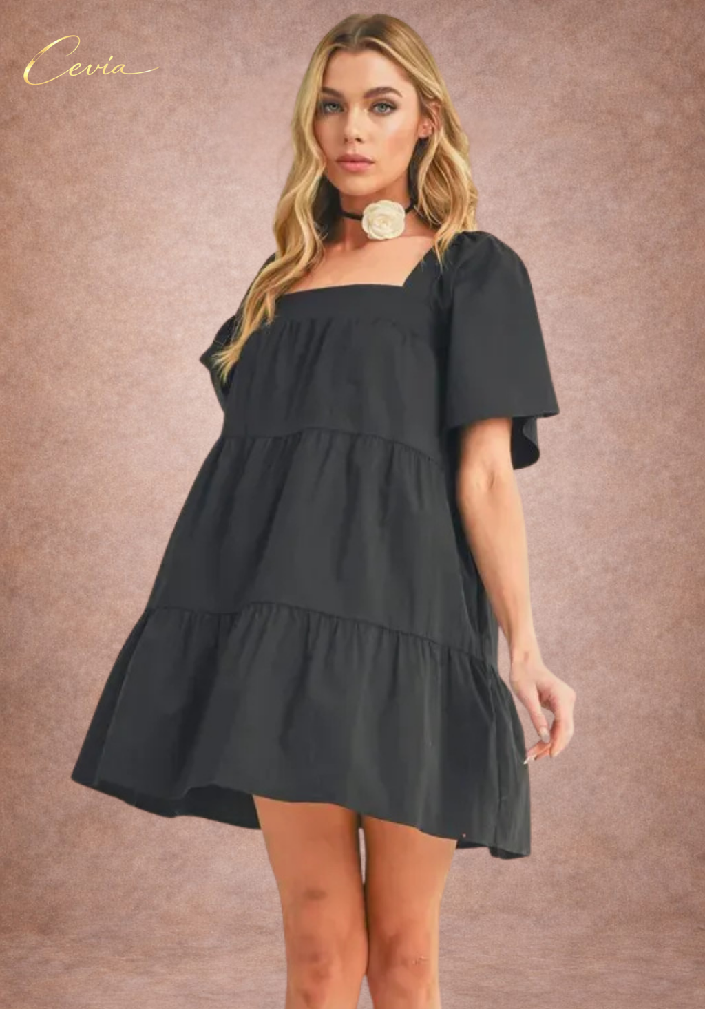 Square Neck Tiered Mini Dress