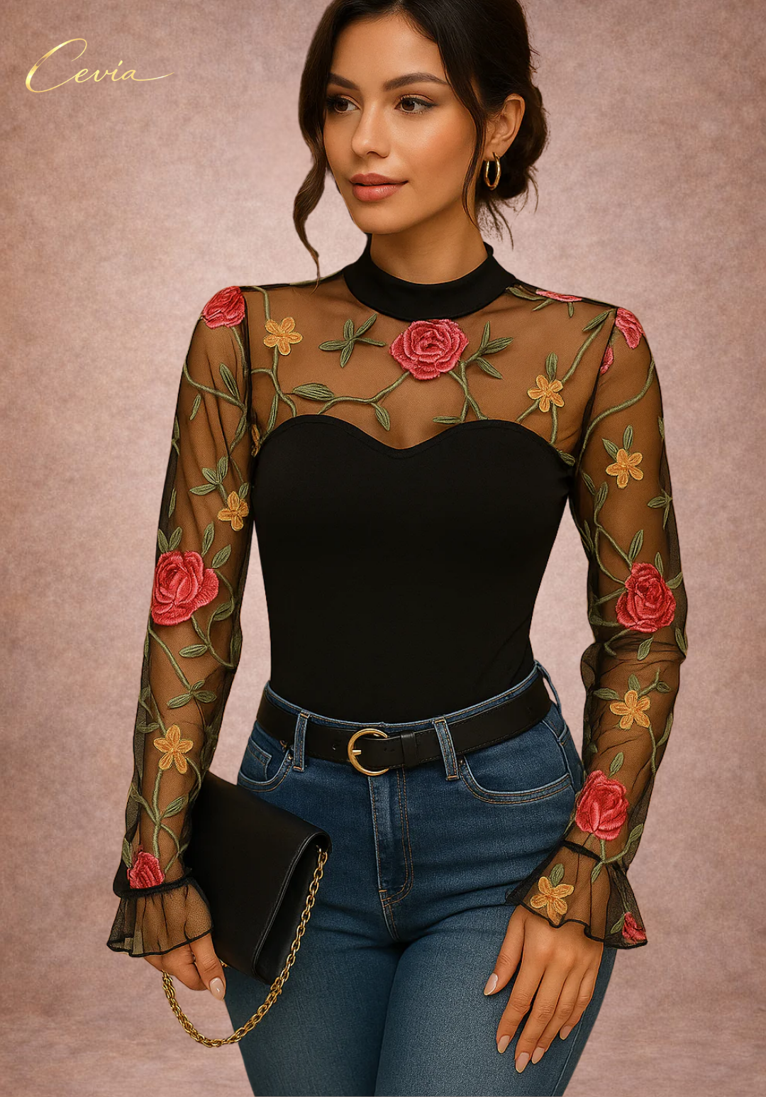 The Roséliane Embroidered Sheer Bodysuit