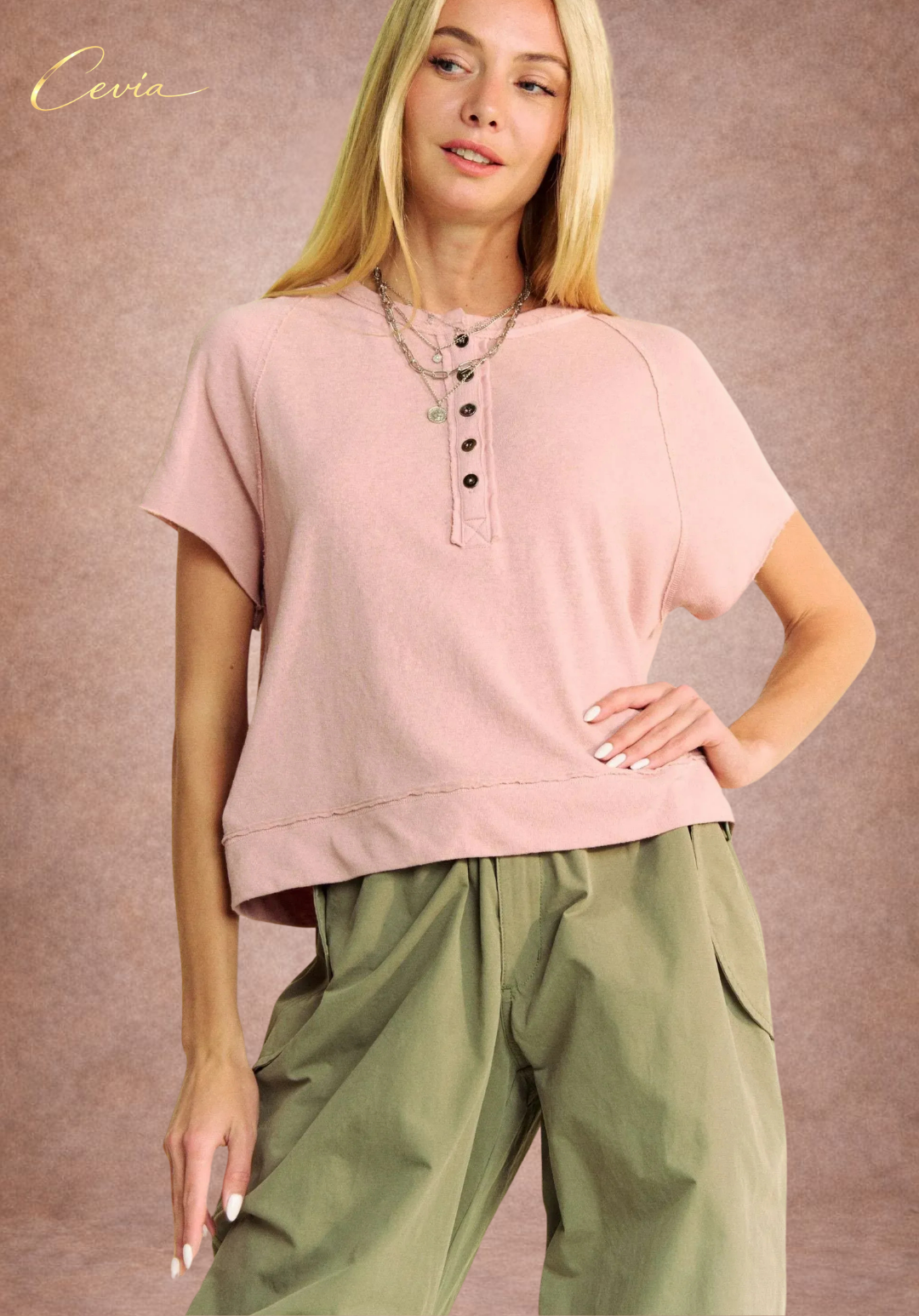 Ribbed Henley Cropped Tee