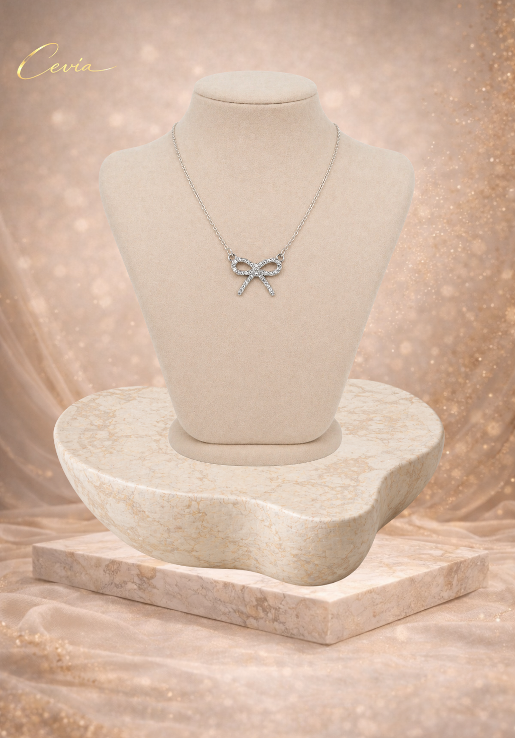 Zircon Bow Pendant Necklace