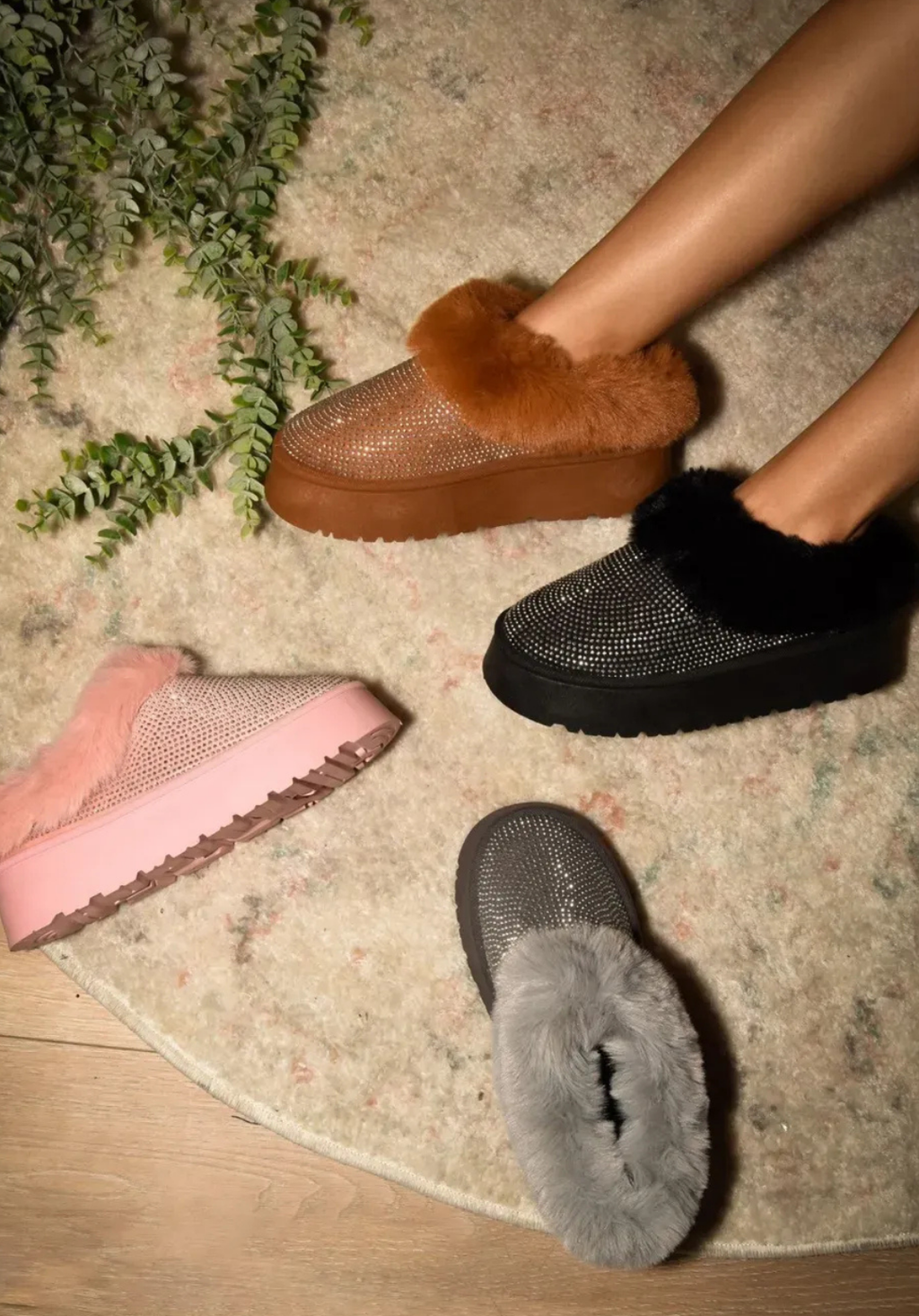 The Aurora Crystal Fur Platform Slippers