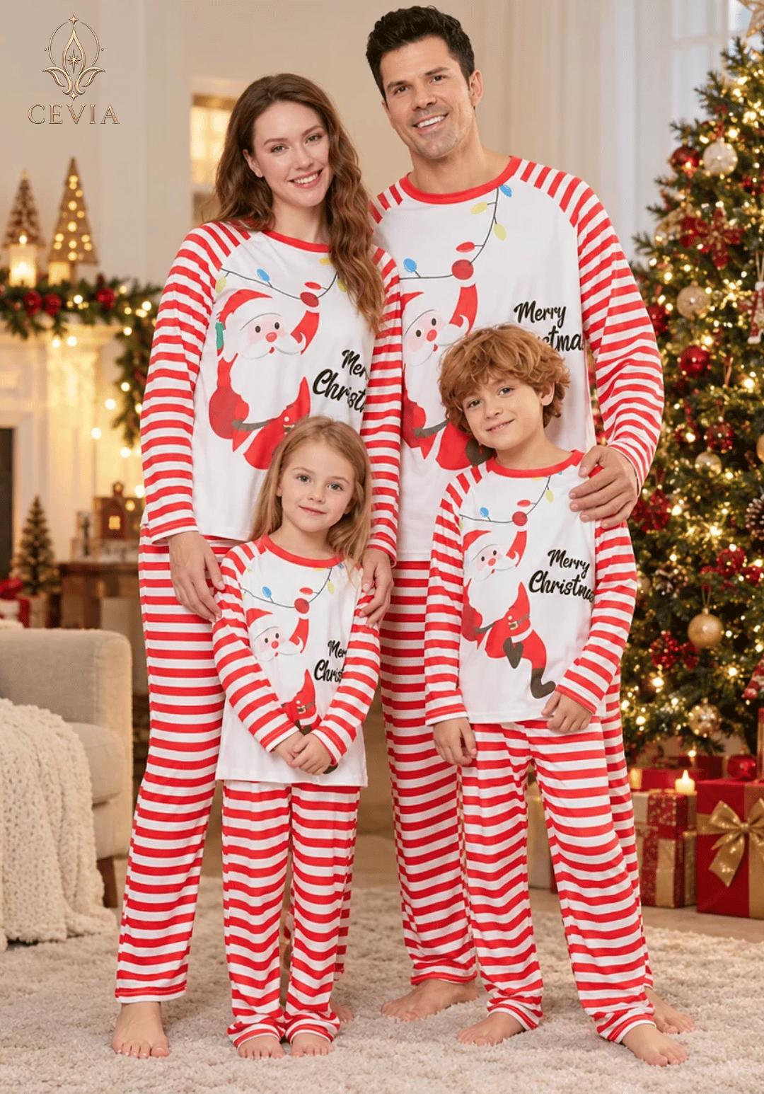 أطقم بيجامات كريسماس عائلية متطابقة — Santa Candy Stripe