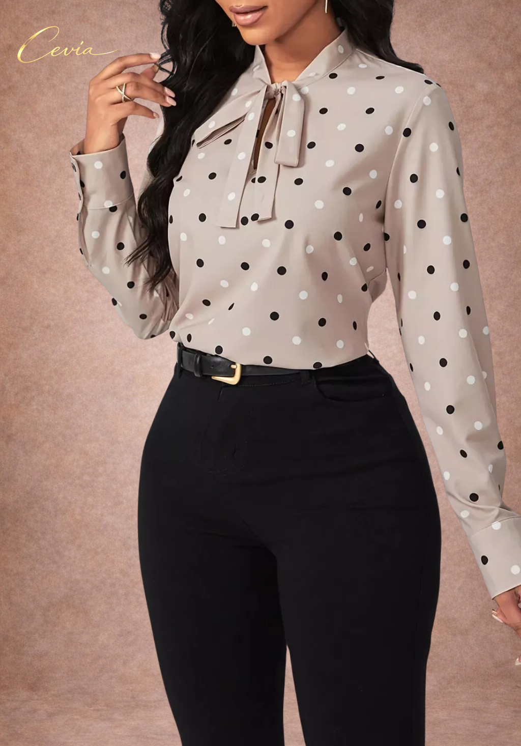 The Marivienne Polka-Dot Bow-Tie Elegance Blouse