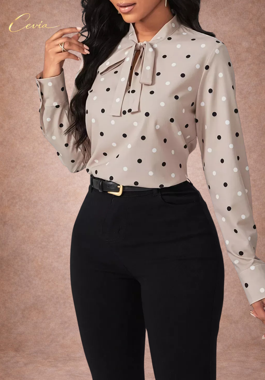 The Marivienne Polka-Dot Bow-Tie Elegance Blouse