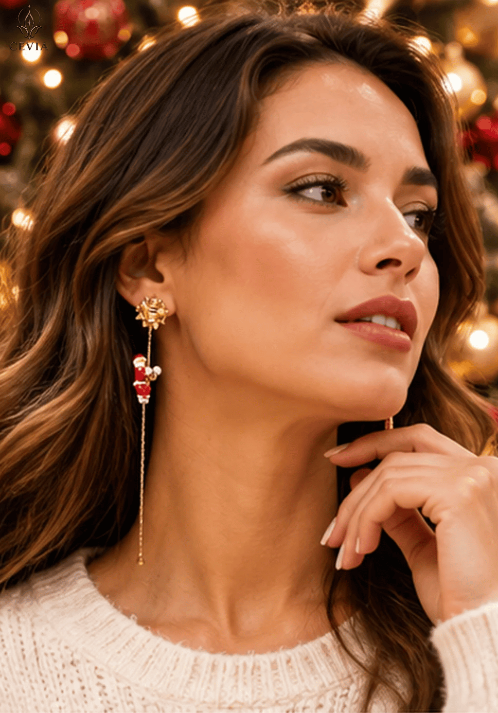 The Christmas Santa Gift Bow Long Drop Earrings